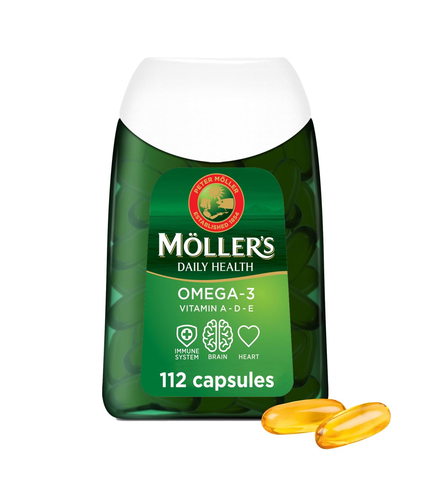 Mollers | Omega 3 Capsules | Fish Oil | Scandinavian Omega-3 Dietary Supplement with EPA DHA Vitamins A D and E | Age 166 | Daily Health | 224 Omega-3 Capsules - Buy Online on GoSupps.com