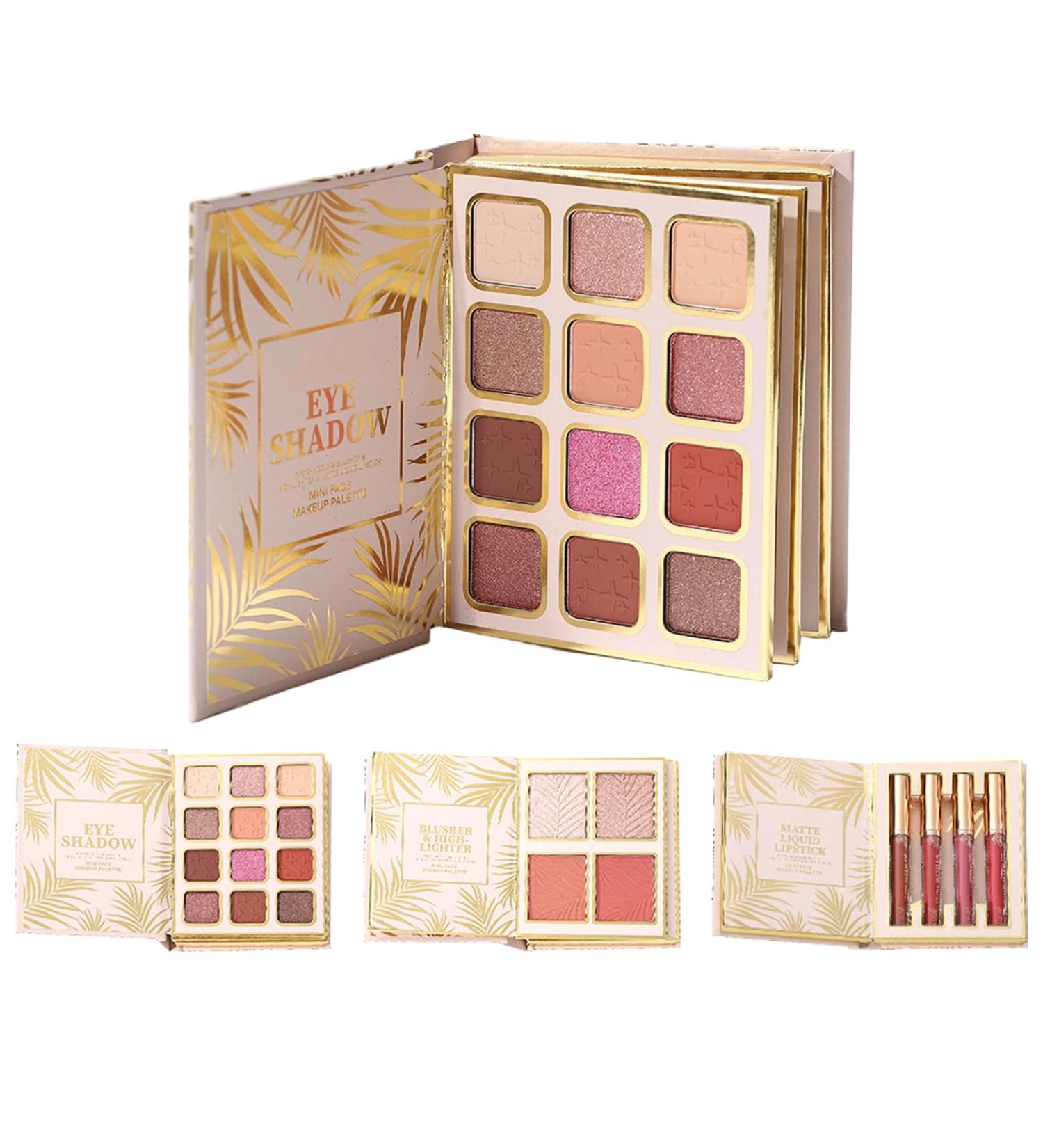 Makeup Palettes | 12 Colors Pearlescent Bookstyle Eyeshadow With 4 Blushers & 4 Lip Gloss - For Women Travel Beauty Party And Party - Buy Online on GoSupps.com
