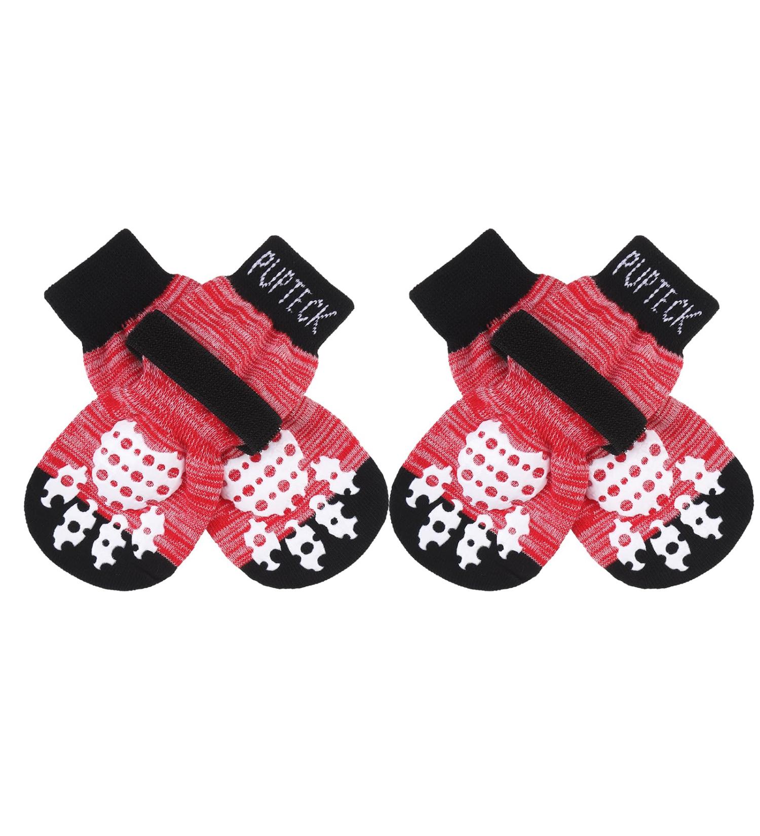 Pupeck Double-Sided Anti-Slip Dog Socks - Adjustable Straps for X-Large Pets | Summer Paw Protection & Traction Control (2 Pairs) - Red & Black - Buy Online on GoSupps.com