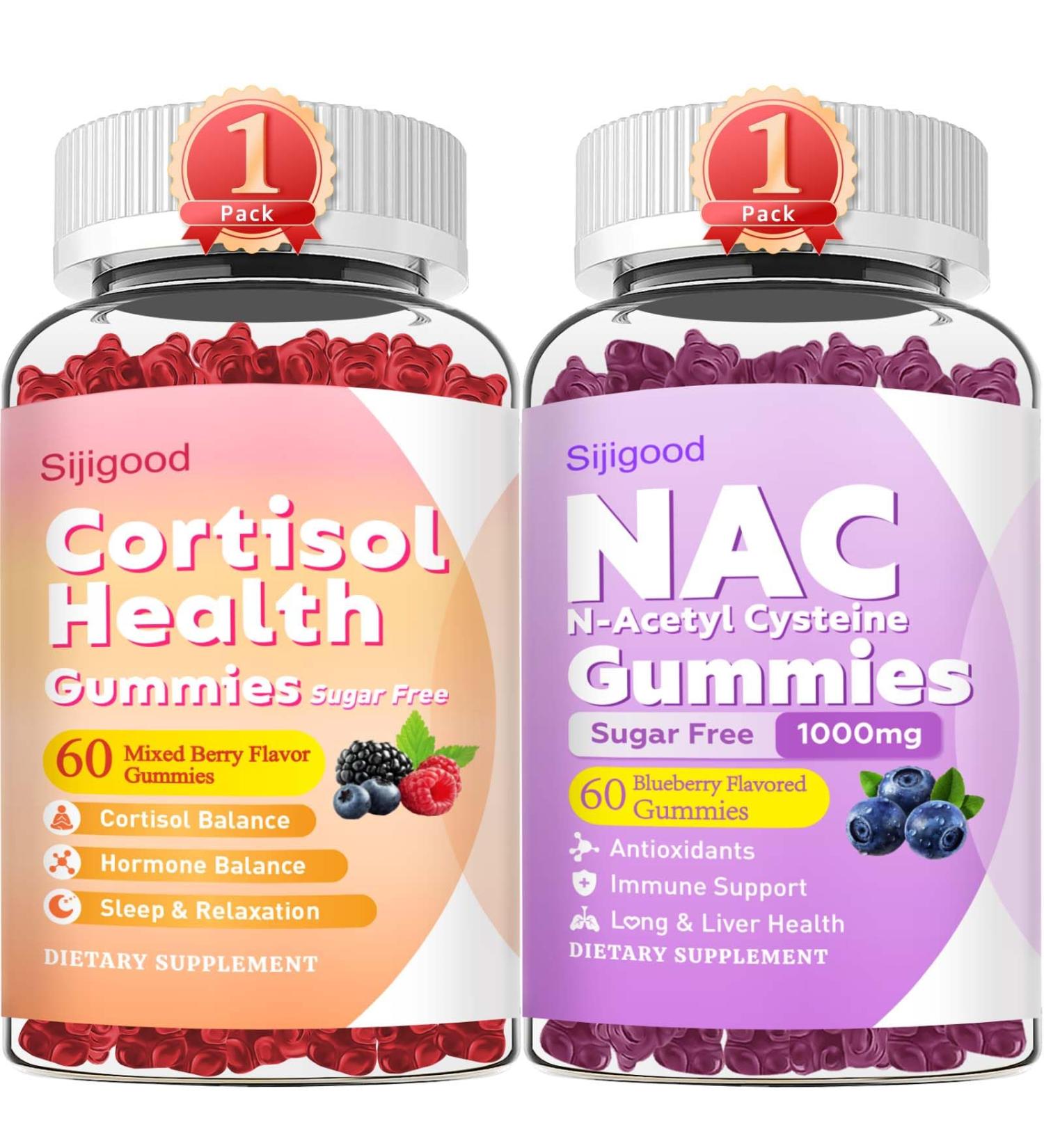 Sijigood Bundle: Cortisol Gummies & 1000mg NAC Gummies Sugar-Free 2 Packs - Buy Online on GoSupps.com
