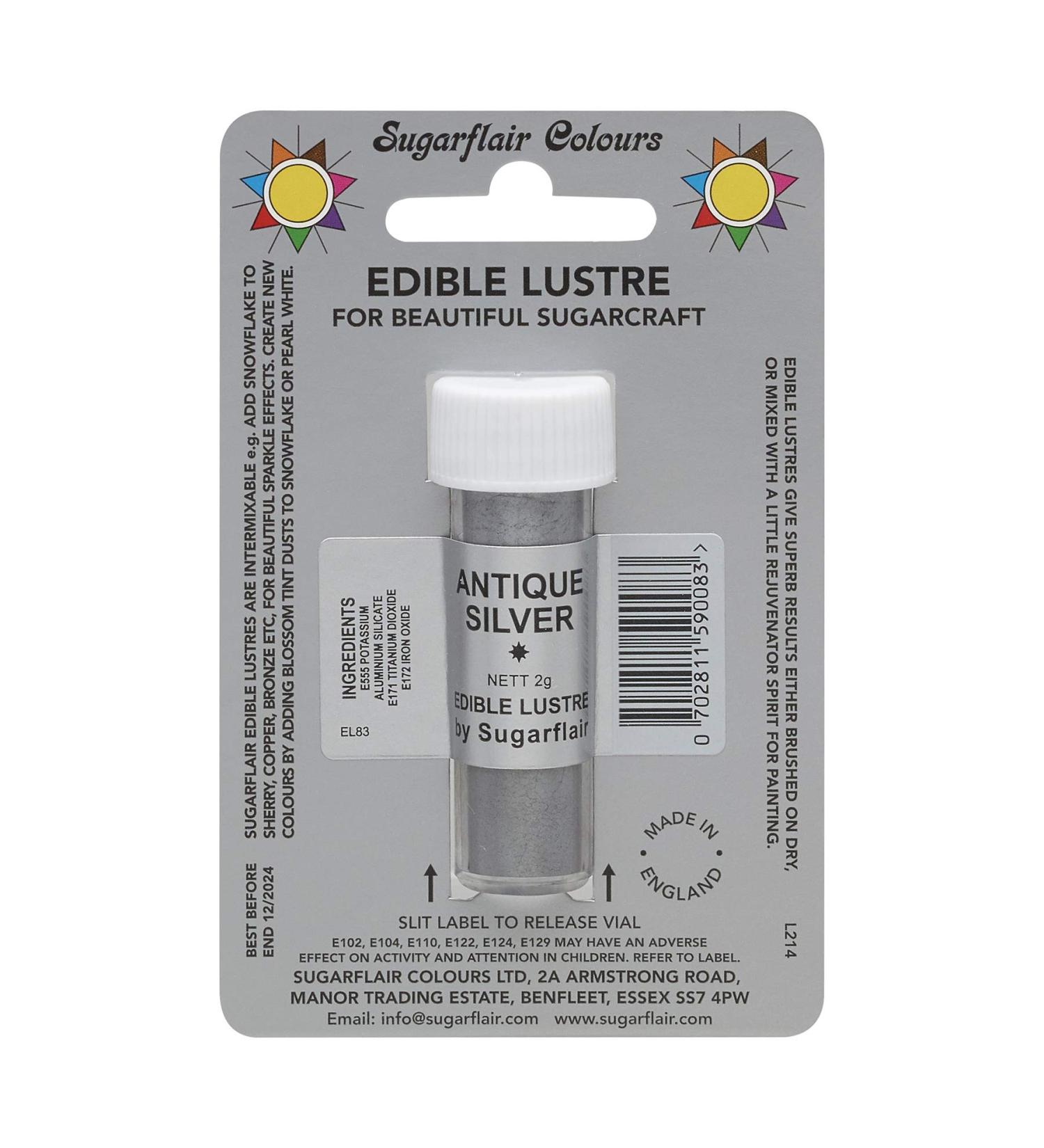 Sugarflair ANTIQUE SILVER Edible Lustre Dust Powder - Cake decorating shimmer