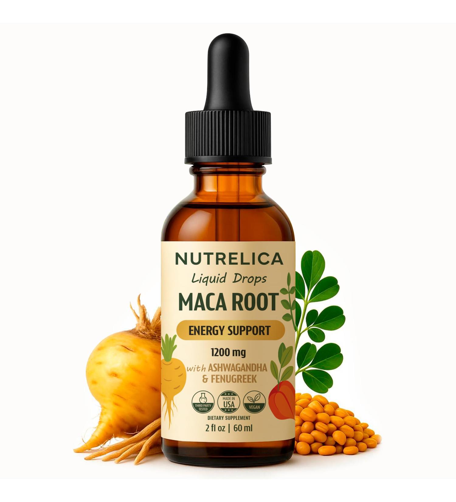 NUTRELICA Maca Root with Ashwagandha & Fenugreek Herbal Wellness & Vitality Support 1200mg No Sugar Vegan Non-GMO - Buy Online on GoSupps.com