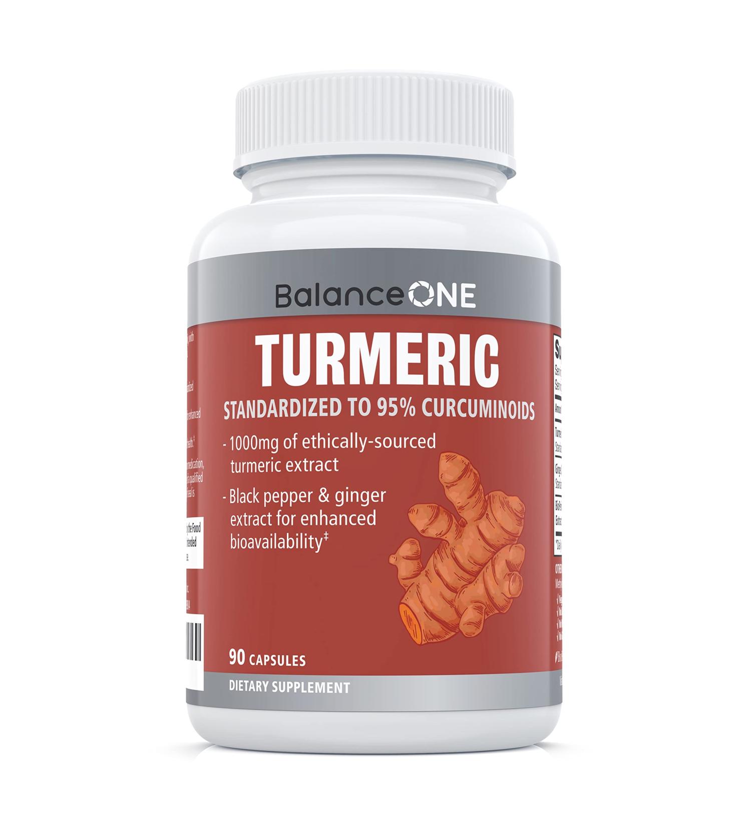 Balance ONE Turmeric Extract 1000mg | Ethically Sourced Curcumin Blend with Ginger & BioPerine | Vegan & Non-GMO | 30 Day Supply - Buy Online on GoSupps.com