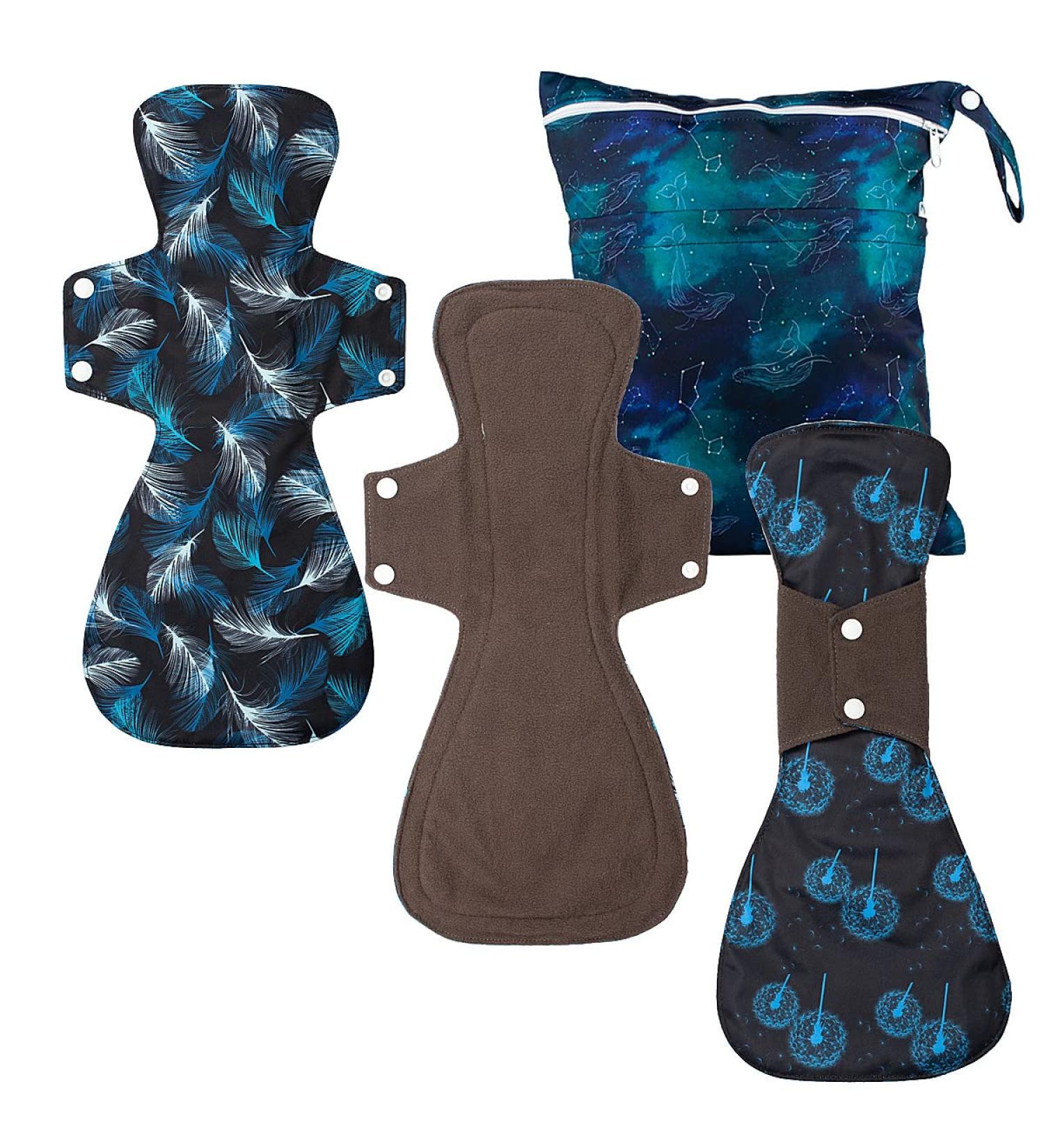 4-Piece Set: Medium Wet Bag & 3 16 Regular Charcoal Bamboo Mama Cloth Pads - Blue Whale Design - Buy Online on GoSupps.com
