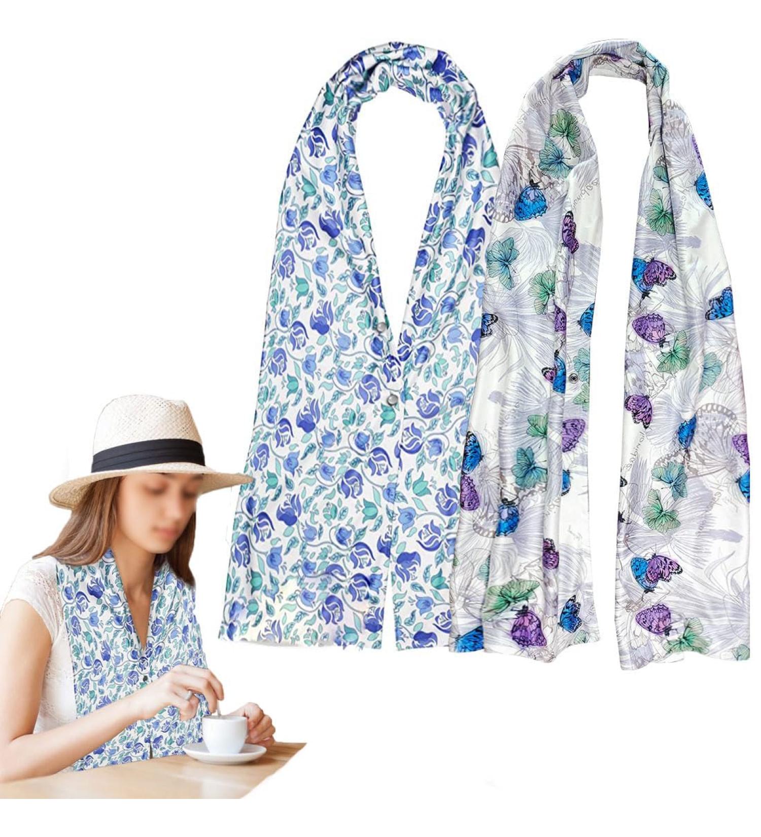 Zalati Women's Bib - 2 Piece Dining Room Scarf Reusable Clothing Protection with Butterfly & Flower Design - Buy Online on GoSupps.com