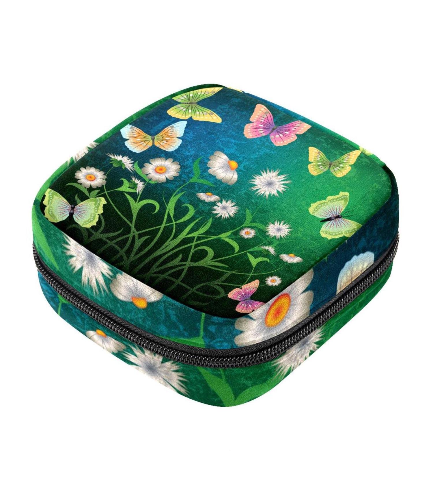 Spring Flowers & Butterflies Napkin Storage Bag - Portable Zipper Bag for Teens & Women | Unique Design Perfect Gift - Buy Online on GoSupps.com