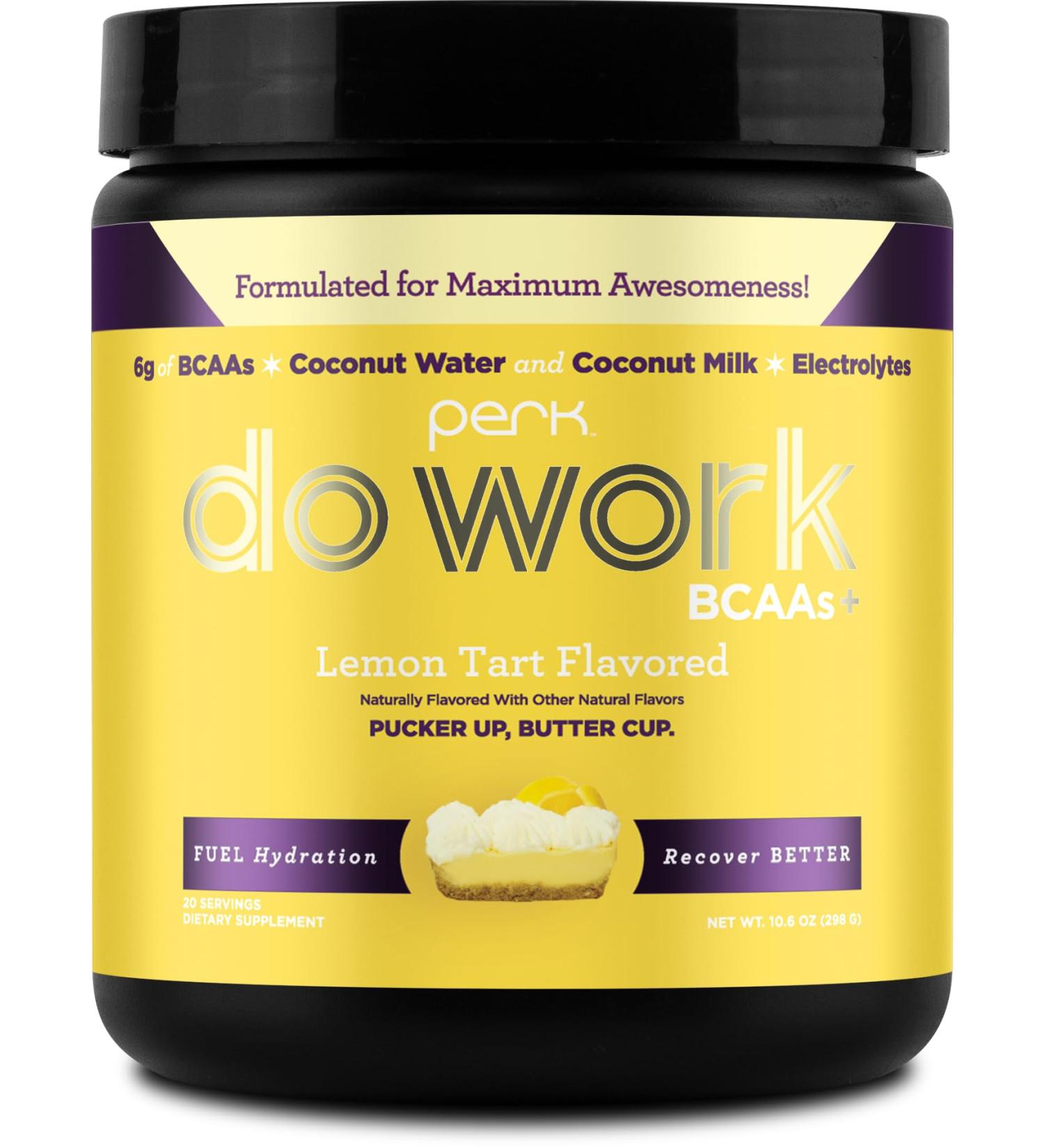 Perk BCAAs + Hydration Electrolytes Powder - Lemon Tart Flavor | 20 Servings with Coconut Water & Milk | International Shipping - Buy Online on GoSupps.com