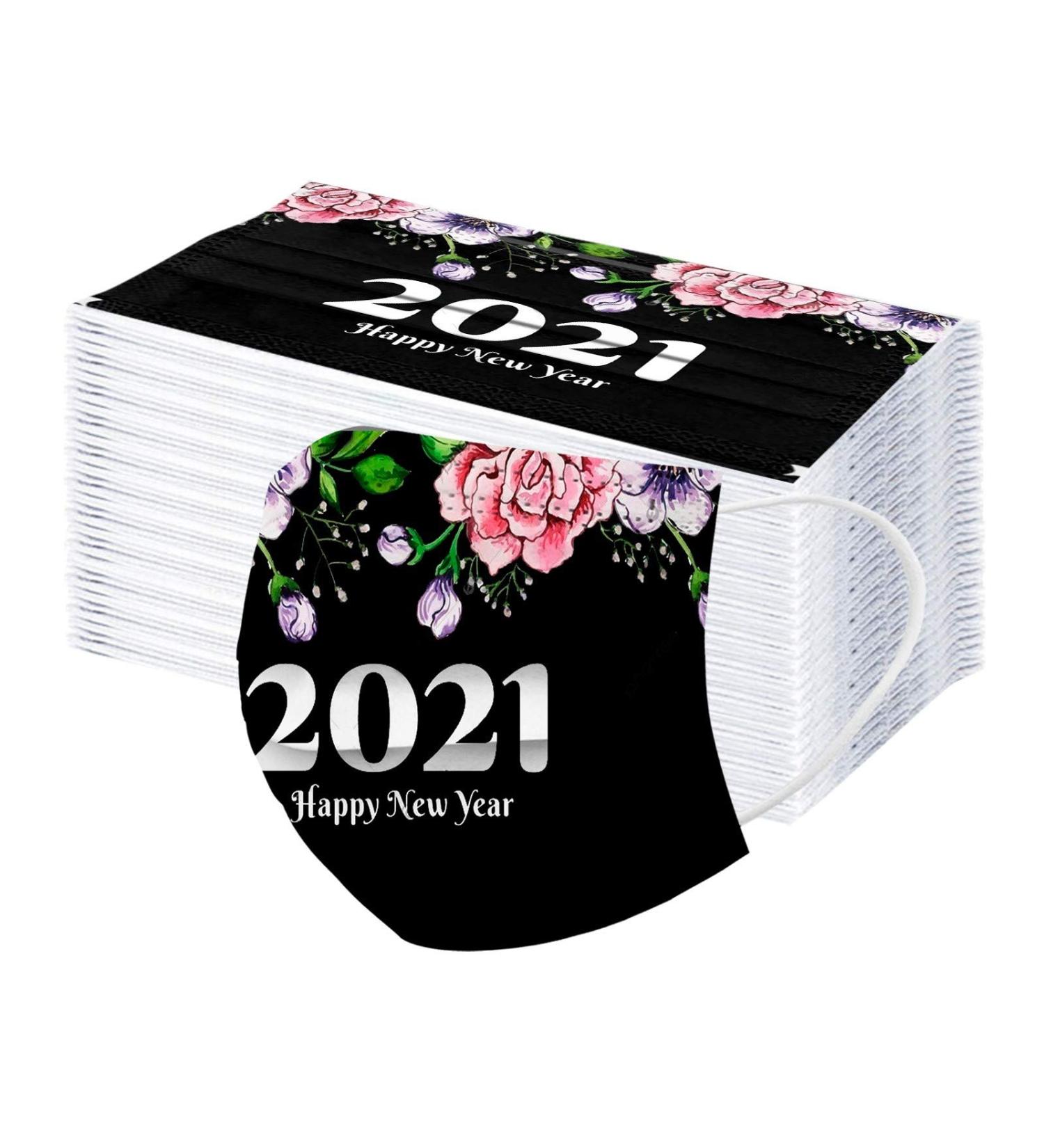 100PCS Christmas_Disposable_Face Macks with 2021 Happy New Years for Adults Xmas Theme Design Festival Party Holiday Marsks for Women Men 3 Ply Protective Earloop Mouth_Cover - Buy Online on GoSupps.com