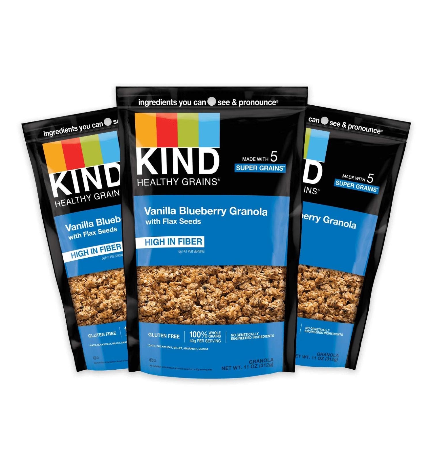 KIND Healthy Grains Vanilla Blueberry Granola Clusters with Flax Seeds, Gluten Free, 11 oz (Pack of 3) - Buy Online on GoSupps.com