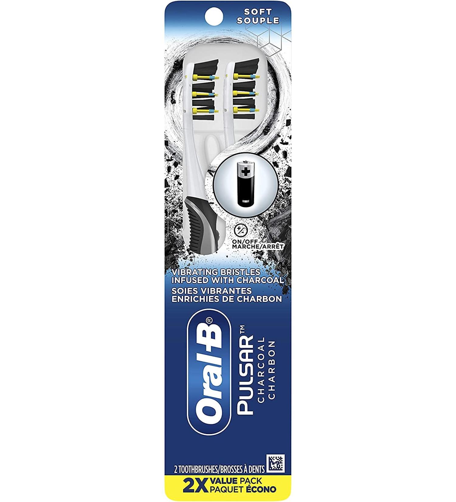 Oral-B Pulsar Battery Toothbrush with Charcoal Infused Bristles Soft 2 Count - Buy Online on GoSupps.com