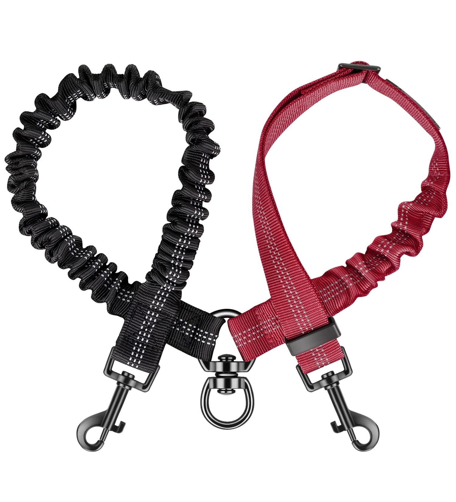 NASJAC Double Dog Leash No Tangle 360 Rotatable Adjustable Bungee for Small Medium & Large Dogs | Reflective | Black & Red - Buy Online on GoSupps.com