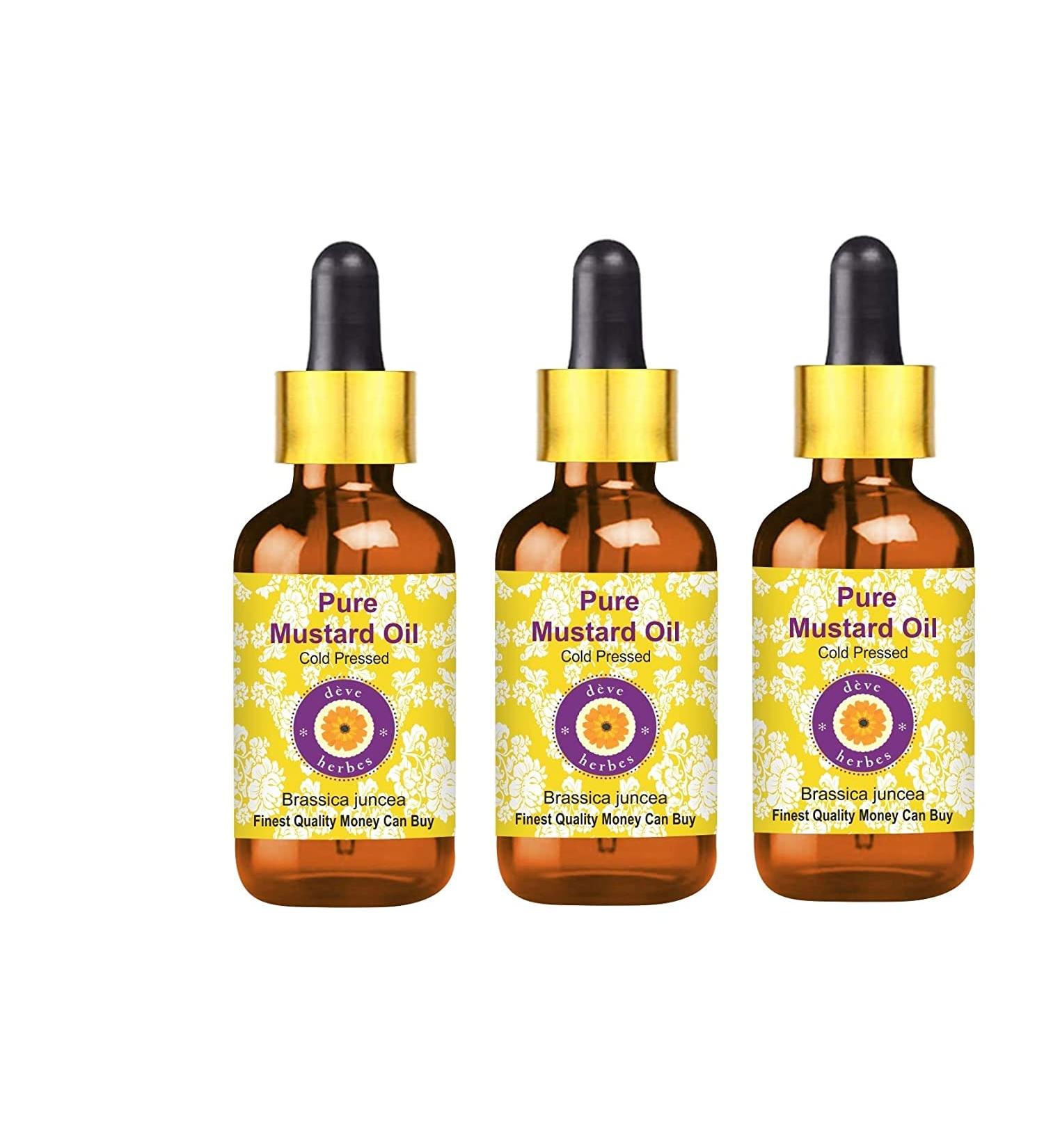 Deve Herbes Pure Mustard Oil Brassica juncea with Glass Dropper Cold Pressed Pack of Three 100ml X 3 10 oz 100ml X 3 10 Ounce with Glass Dropper - Buy Online on GoSupps.com
