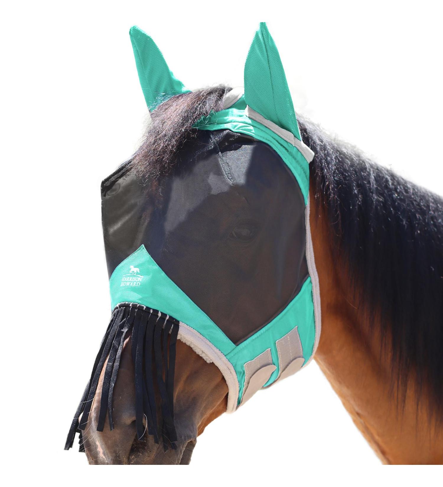 Harrison Howard CareMaster Horse Fly mask with Ears and Nose Fringe Fly Protector Defender Mask Summer Mint Full Size Full (Large) Summer Mint - Buy Online on GoSupps.com