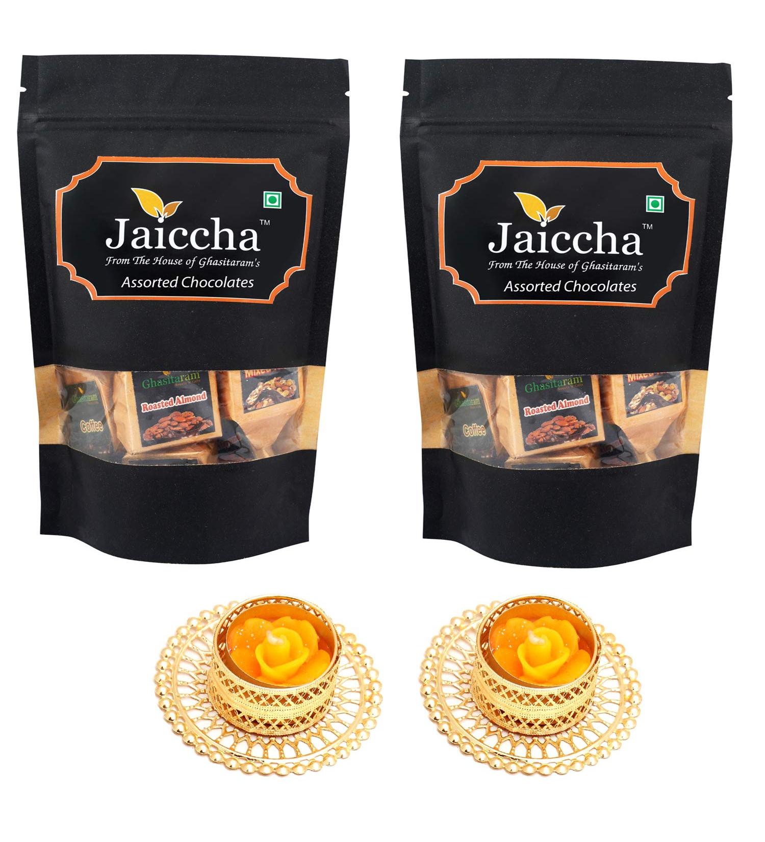 Jaiccha Ghasitaram Diwali Gifts Chocolate - Assorted Chocolates 400 GMS with 2 T-Lites - Buy Online on GoSupps.com