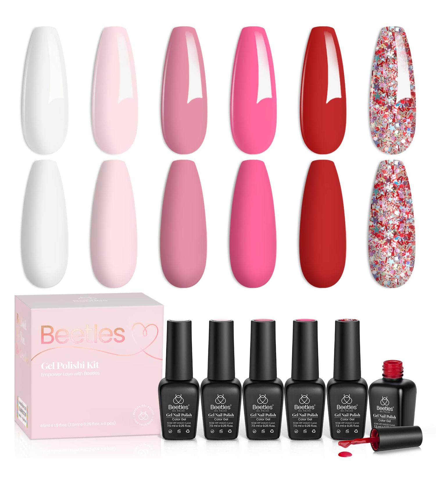 Beetles Gel Nail Polish Set - 6 Colors Pink Rose Red Kit | Glitter Pink Gel | Soak Off LED Lamp | Manicure Kit for Women - Buy Online on GoSupps.com