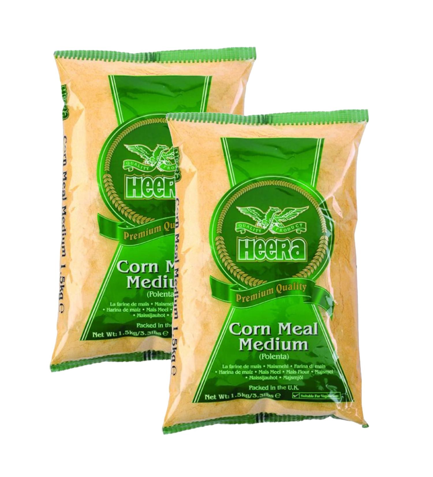 Heera Corn Meal Medium (1.5kg) (Pack of 2) - Kitchen Essentials - With High Fibre - Grocery and Pantry - Ready to Cook