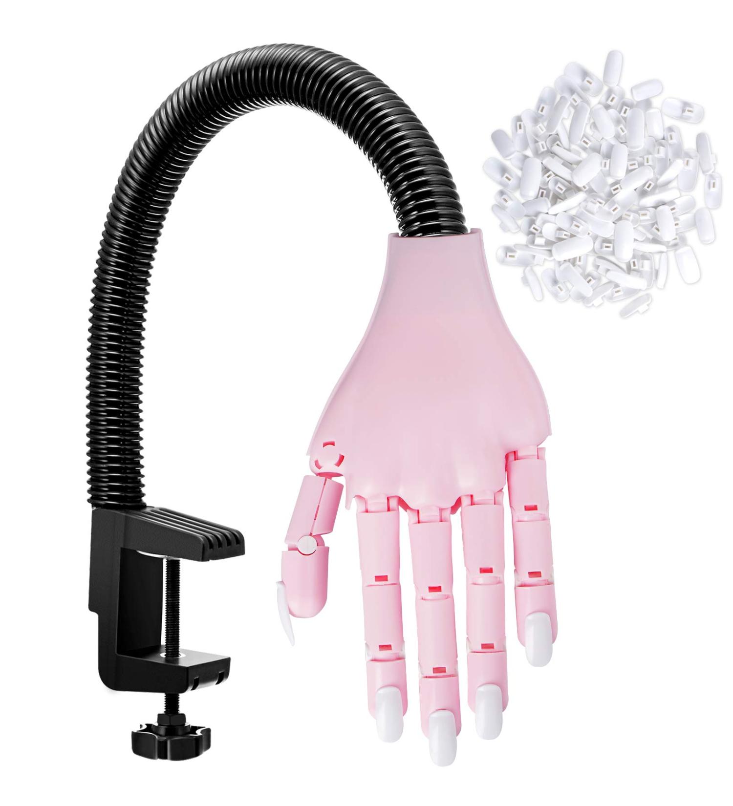 HoMove Nail Practice Hand Set - 2 Piece Pink Acrylic Nail Practice Tool with 100 Fake Nails - Buy Online on GoSupps.com