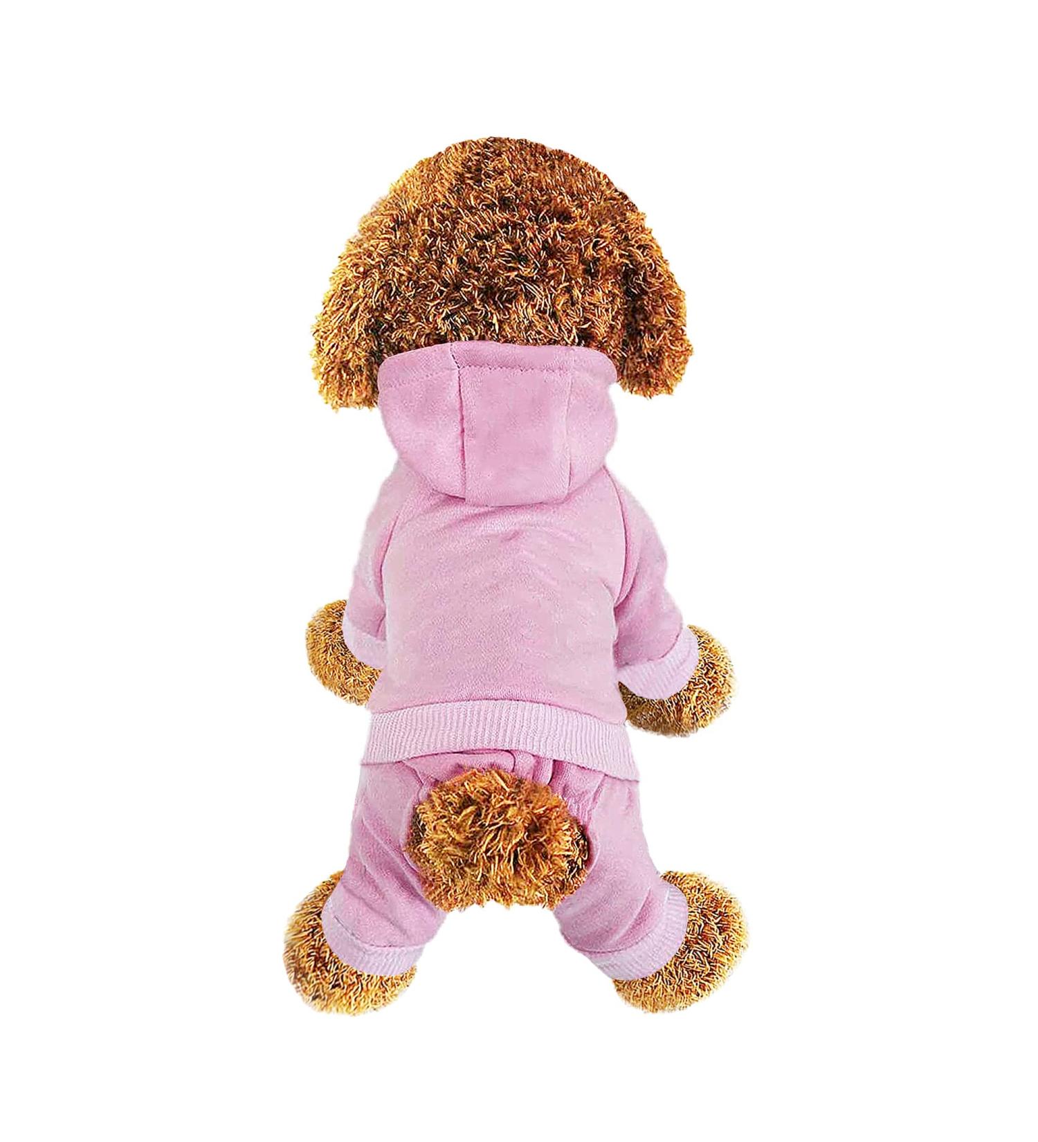 Dog Hoodie Fleece Sweatshirt with Buttons - Winter Warm Cotton Pet Jumpsuit for Small Medium Large Dogs and Cats - Pink - Buy Online on GoSupps.com