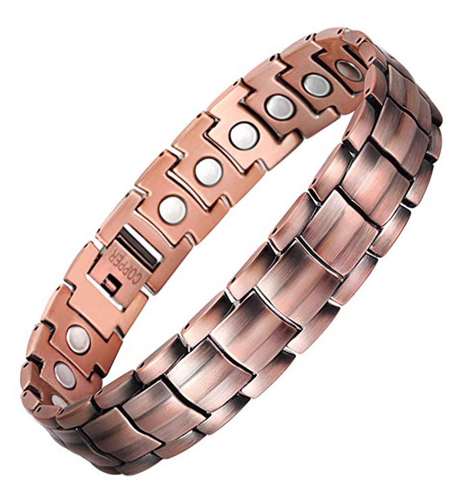 Men's Copper Magnetic Bracelet for Arthritis Pain Relief - 3500 Gauss Therapy Magnets for Migraines, Carpal Tunnel, Tennis Elbow - Adjustable Sizing Tool Included - Pure Copper Jewelry Gift - Buy Online on GoSupps.com