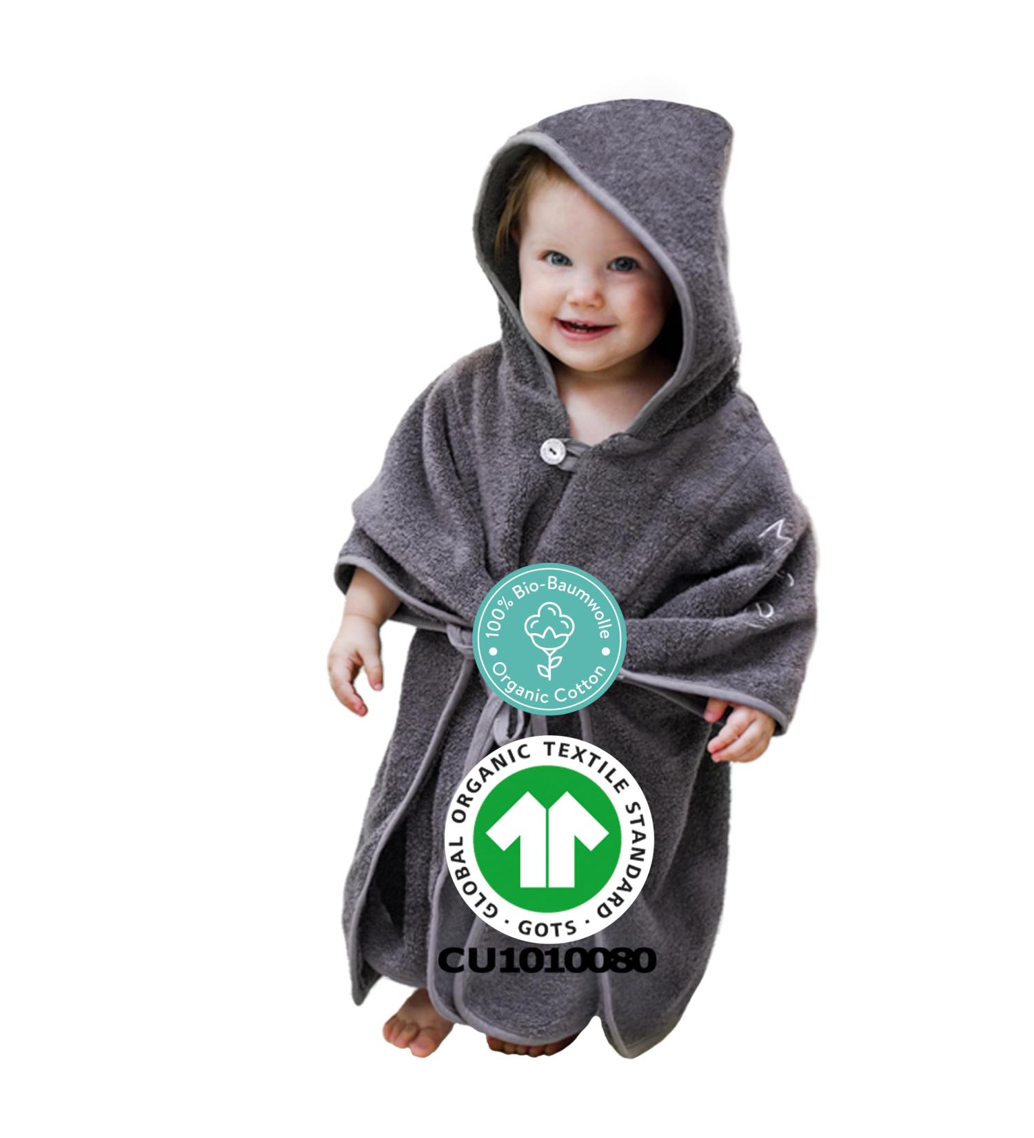 Mabyen Baby Hooded Bathrobe | 100% Organic Cotton Baby Poncho - Dark Grey One Size | Eco-Friendly Baby Wear - Buy Online on GoSupps.com