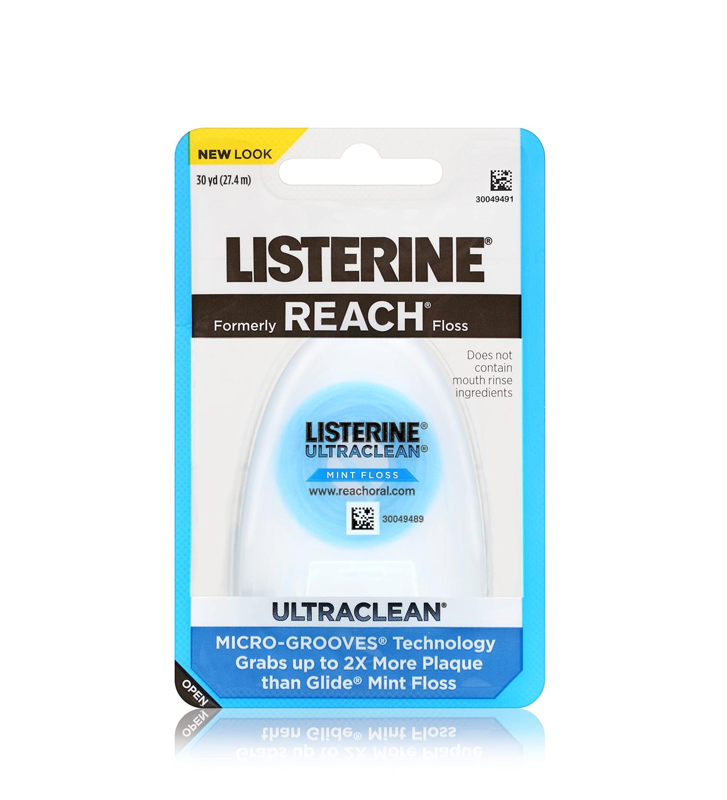 Listerine Ultraclean Waxed Mint Dental Floss - 30 Yards | Plaque Removal & Gum Protection | Shred-Resistant for Thorough Cleaning - Buy Online on GoSupps.com