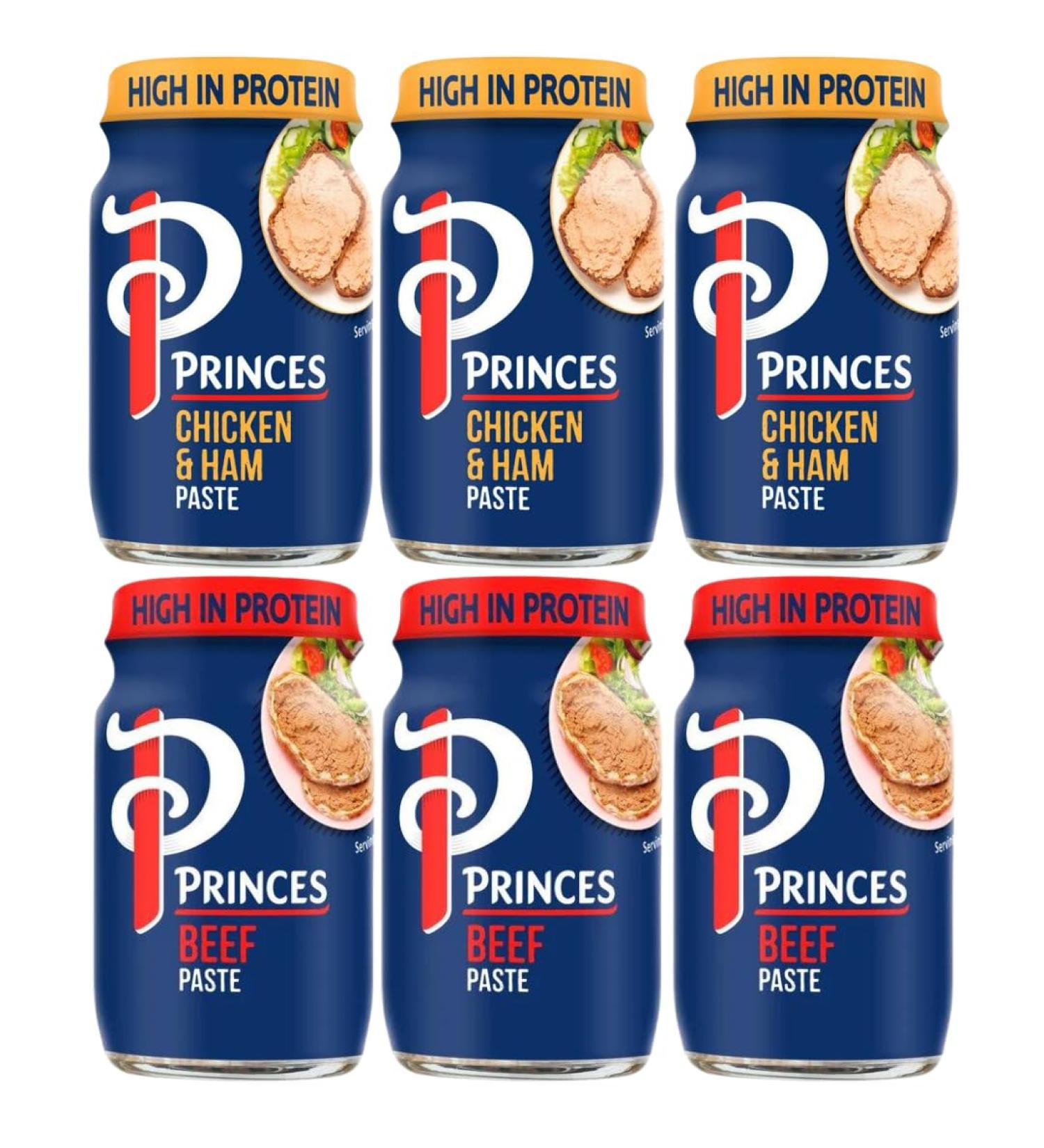 Princes Chicken & Ham Paste 75g x3 With Beef Paste 75g x3 (6 Pack Mixed Bundle)
