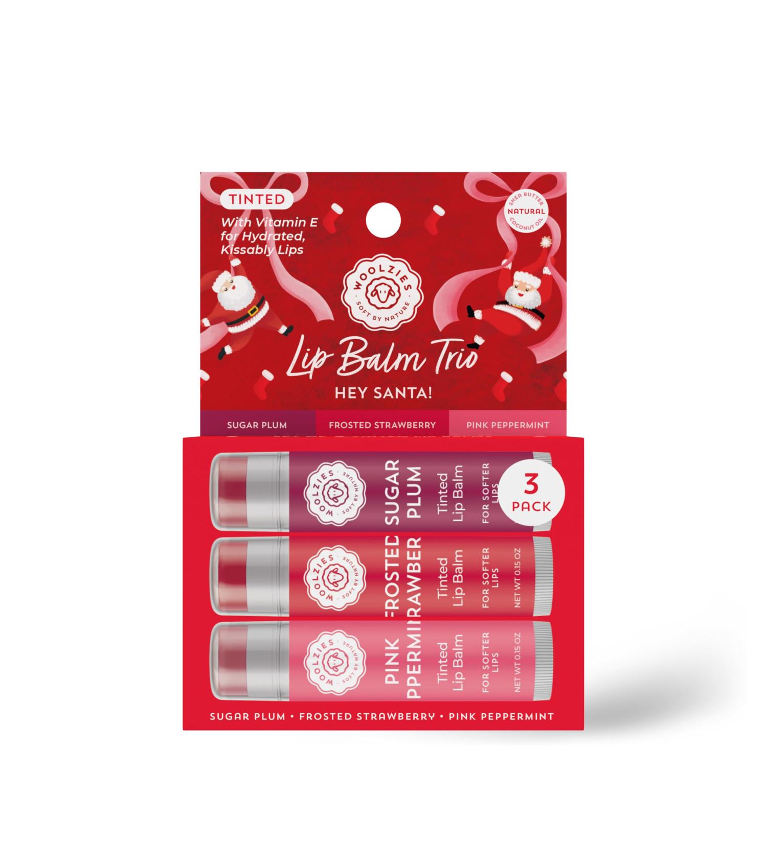 Holiday Stocking Stuffer Tinted Lip Balm Set | All-Natural Shea Butter Beeswax Coconut Oil & Vitamin E | Hydrating Lip Care with Beautiful Natural Shades (3 Pack Hey Santa!) Hey Santa! 3 Pack