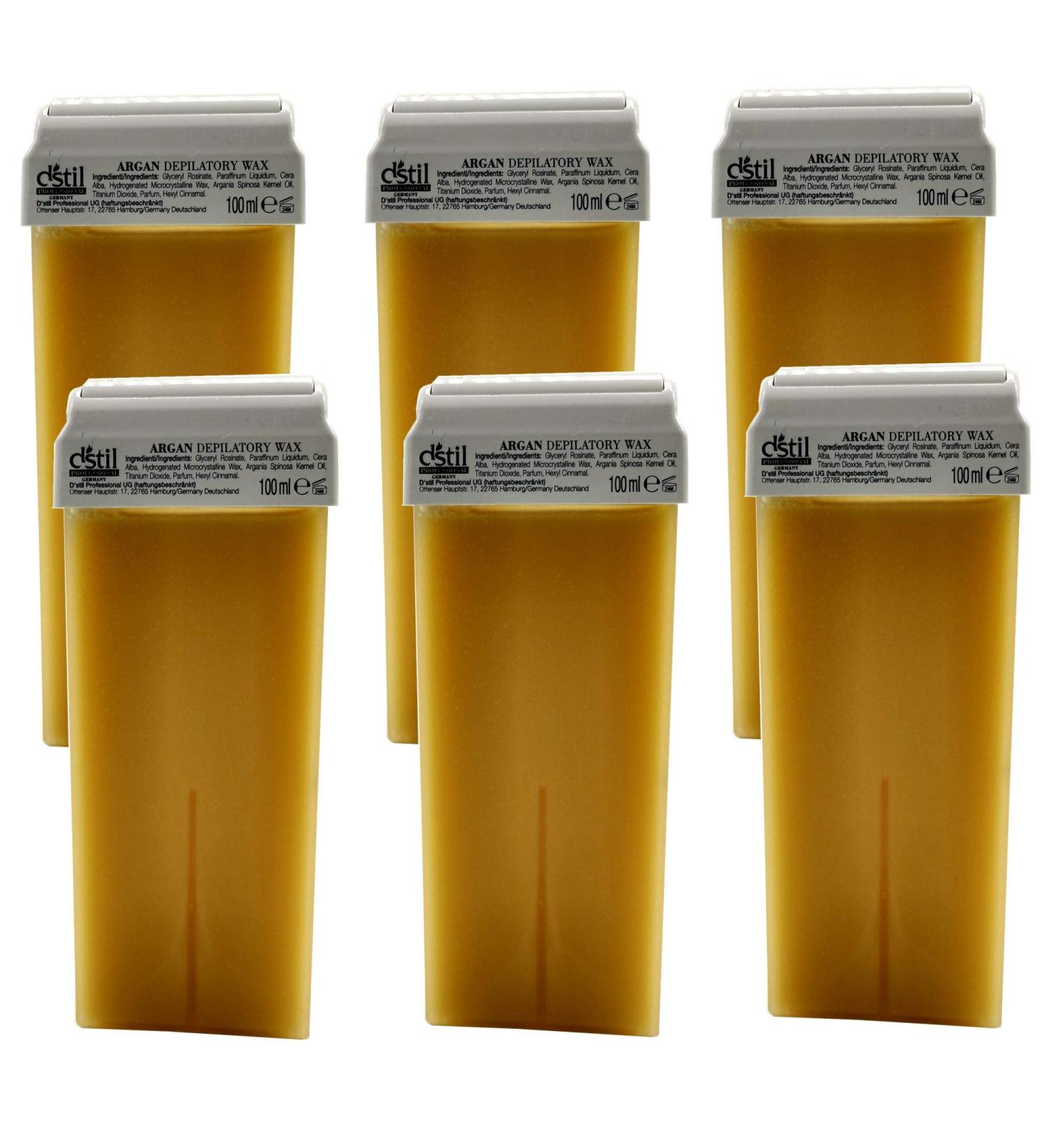 DStil 6x 100 ml Refill Set Wachtpatron Set Argan Wachs Warmwax Warm Wax Spatrons For hair removal Waxing depilation Roll-on Refill set for professional supplies or at home