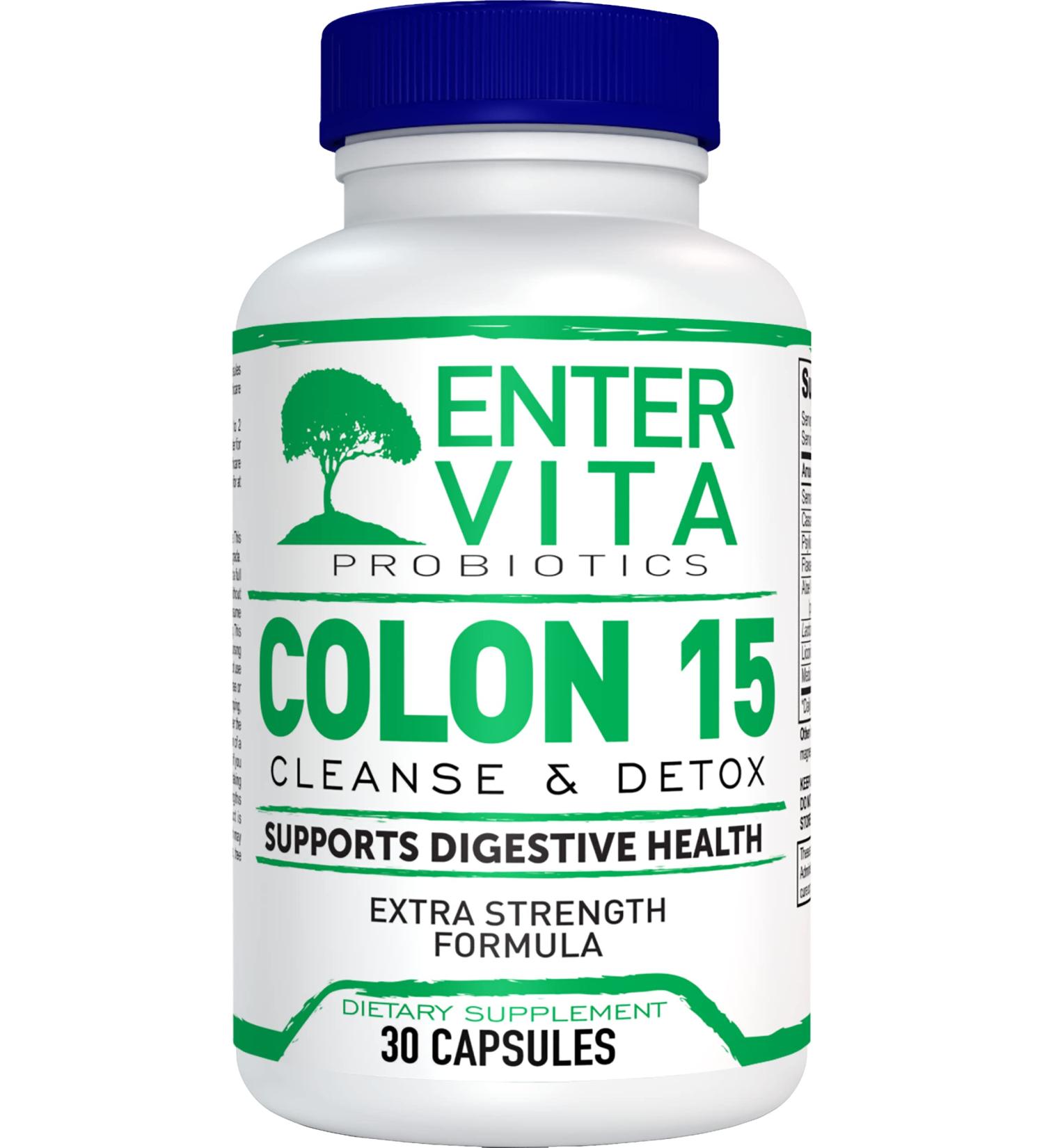 Entervita 15-Day Colon Cleanser & Detox with Probiotics & Herbs - Promotes Digestion, Bowel Movements & Energy - Non-Irritating Formula - 30 Capsules - Buy Online on GoSupps.com