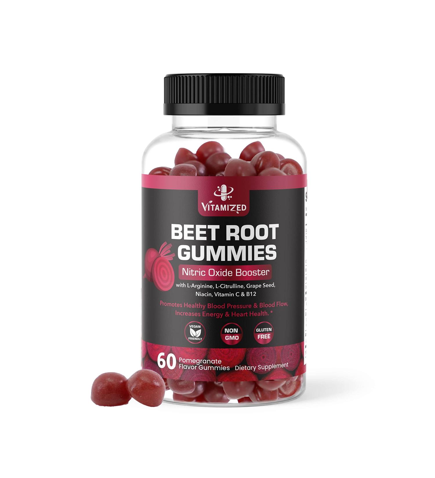 Vitamized Beet Root Chews 1000mg - Heart Support Supplement with Grape Seed, Vitamin C & B12 - Nitric Oxide for Blood Pressure & Circulation - Pomegranate Flavor - 60 Count - Buy Online on GoSupps.com