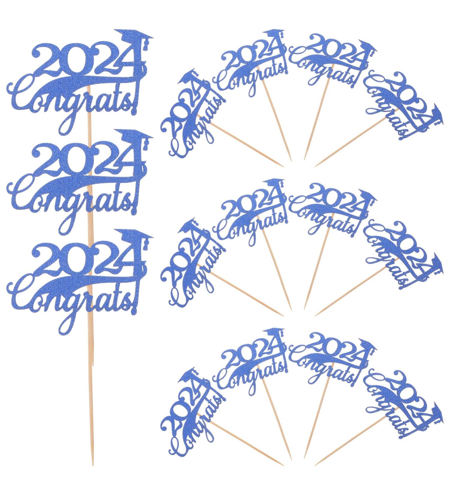 Alipis 15pcs 2024 Graduation Cupcake Toppers Glitter Graduation Cap Cake Toppers Congrats Grad Centerpiece Sticks 2024 Graduation Theme Party Cake Decorations Blue - Buy Online on GoSupps.com