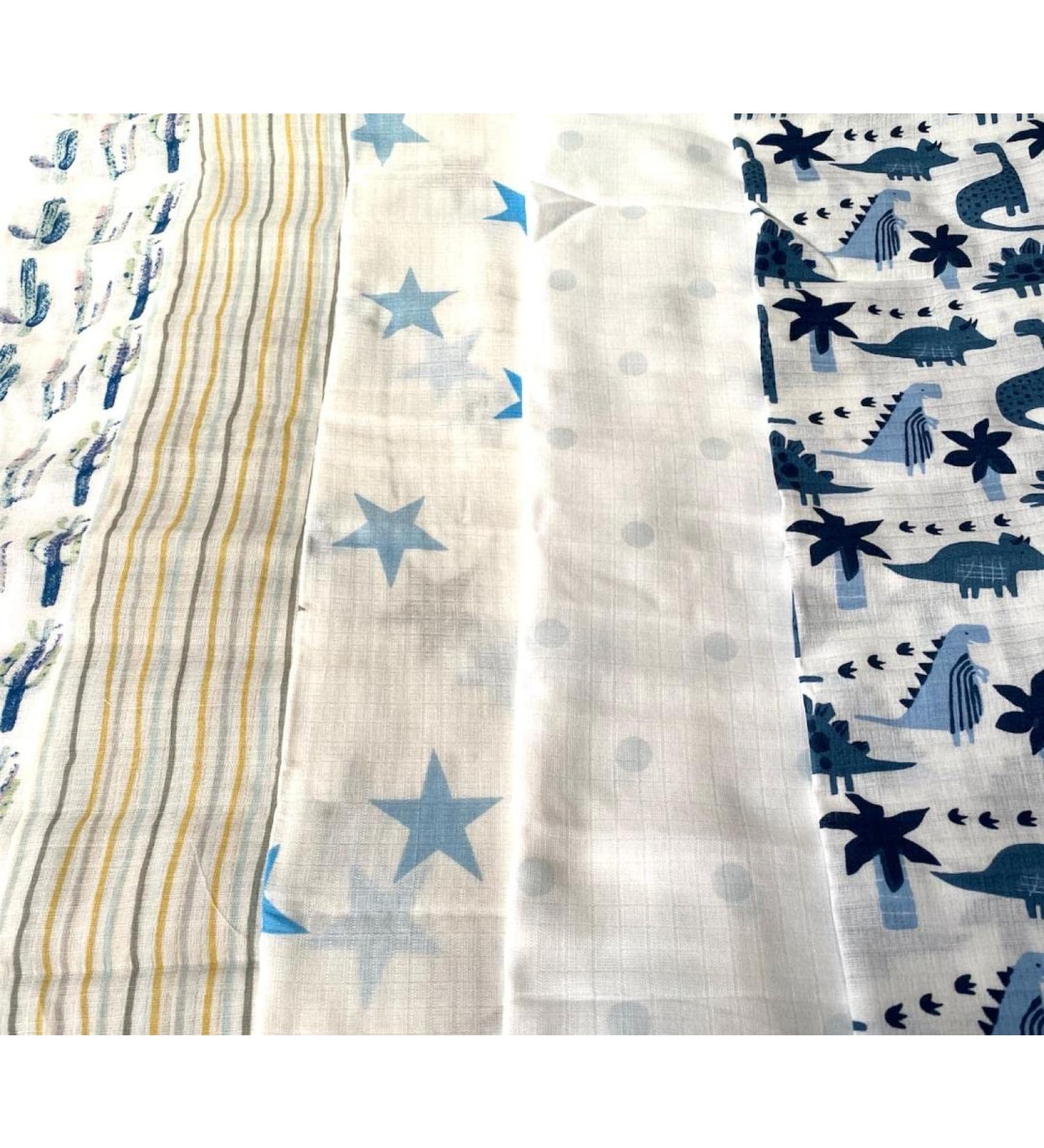 5pcs Large 70x70cm Muslin Squares Cloths 100% Cotton | Cute BOY Desgin | Boy Colour - Buy Online on GoSupps.com