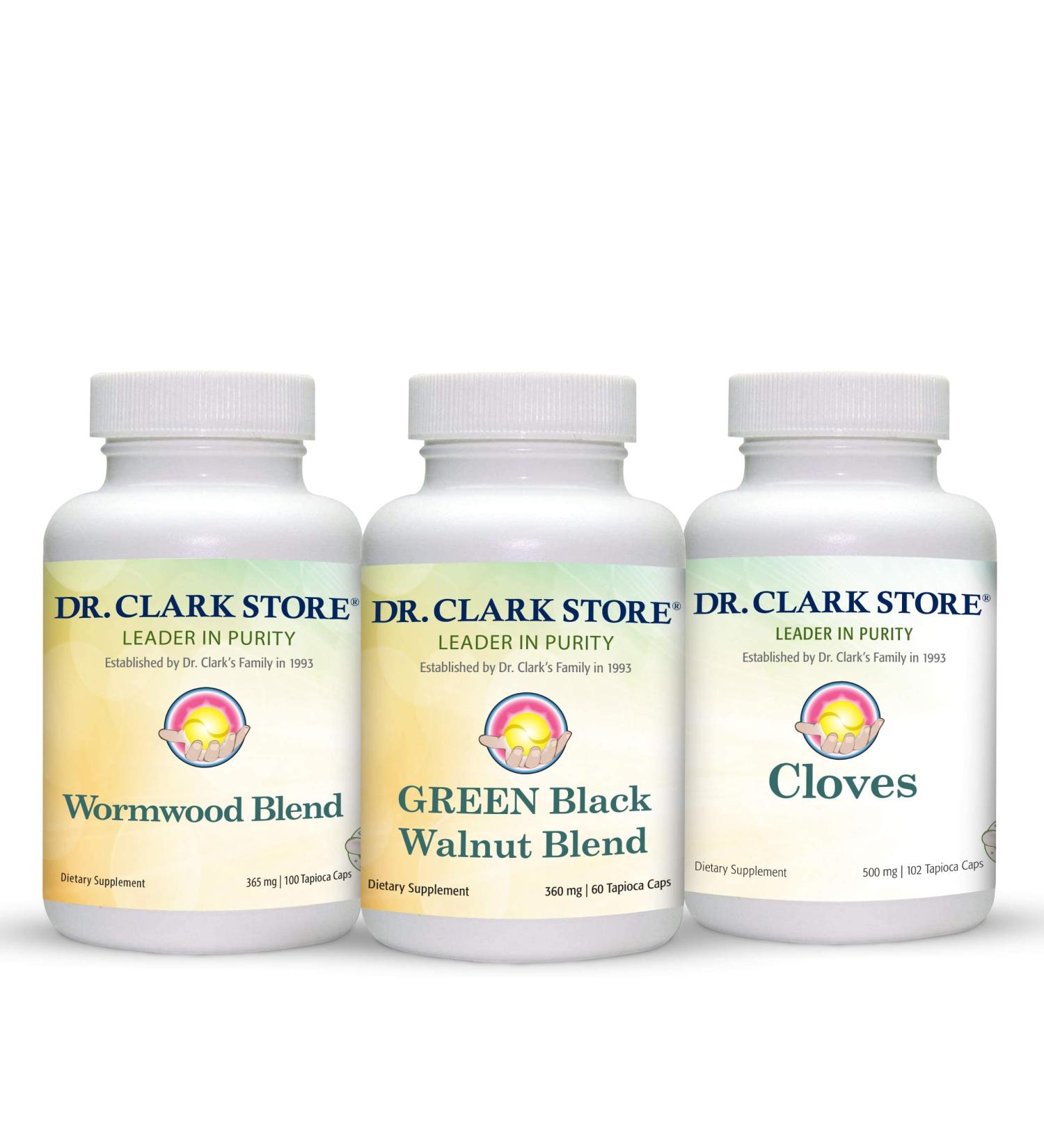 Intestine Support & Cleanse Kit - Dr Clark Store - Green Black Walnut, Wormwood & Cloves - Vegetarian Capsules - Buy Online on GoSupps.com