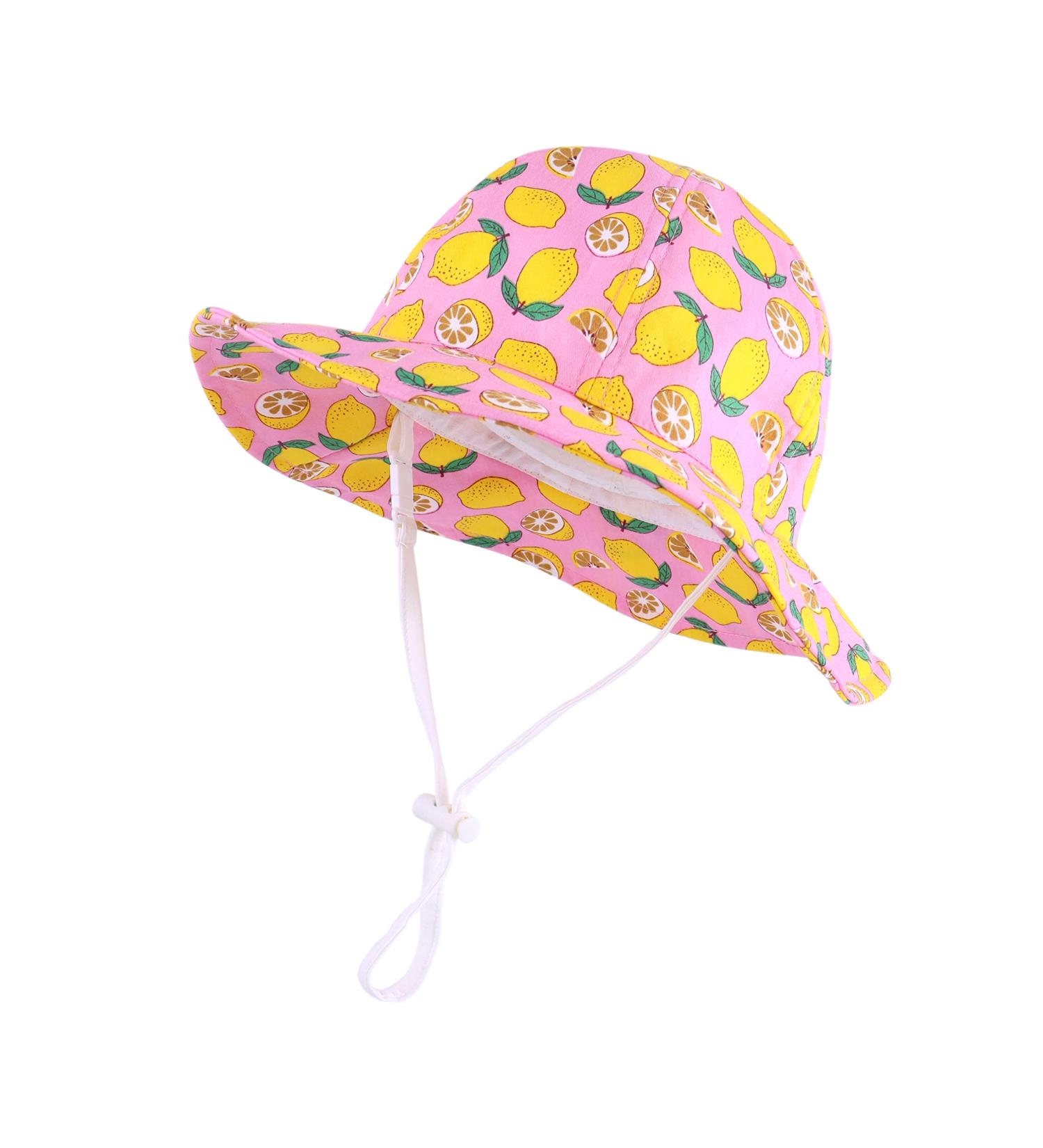 Lovely Pink-lemon Beach Sun Protection Hat for Baby Girls | Adjustable Toddler Kids Wide Brim Hat with Chin Strap | 1-2 Years - Buy Online on GoSupps.com