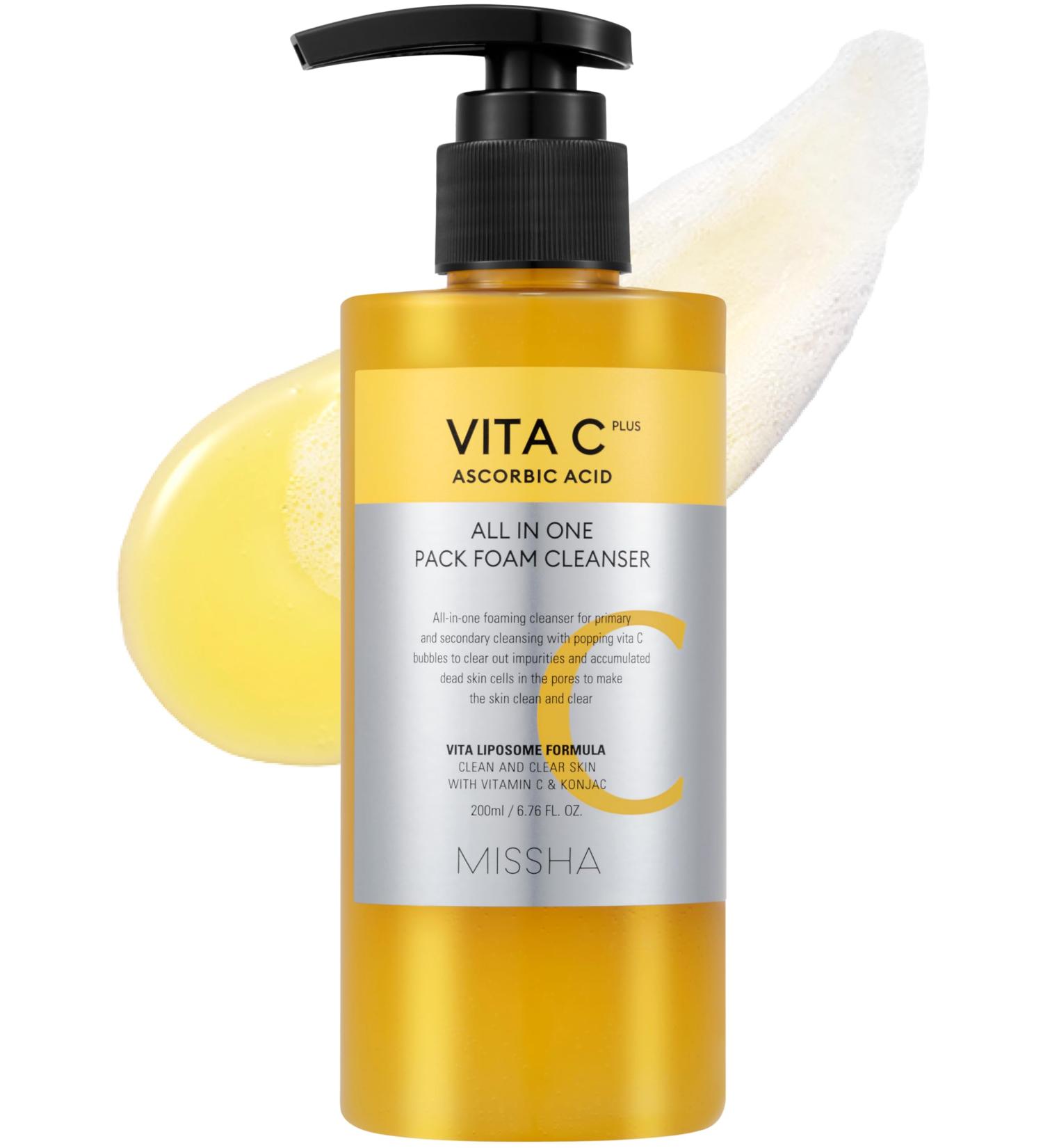 MISSHA Vita C All-In-One Bubble Foam Cleanser - 200ml | Deep Pore Detox with 99% Pure Vitamin C | Korean Face Wash for Impurities Makeup Blackheads - Buy Online on GoSupps.com