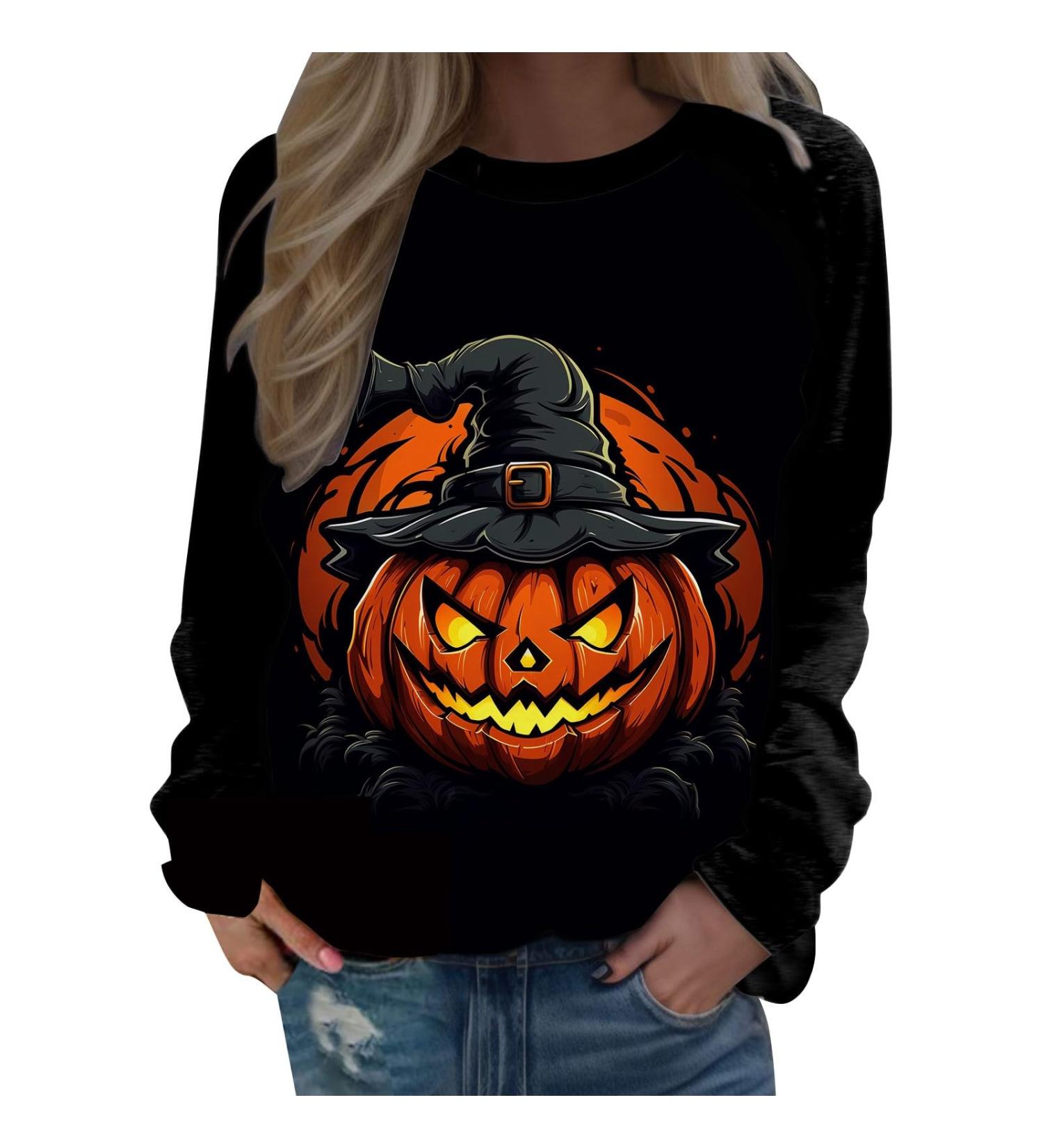 Halloween Costumes Printed Fashionable Casual Long Sleeved Zipper Round Neck Hoodies Sweater Tops Womens Band Black Large - Buy Online on GoSupps.com