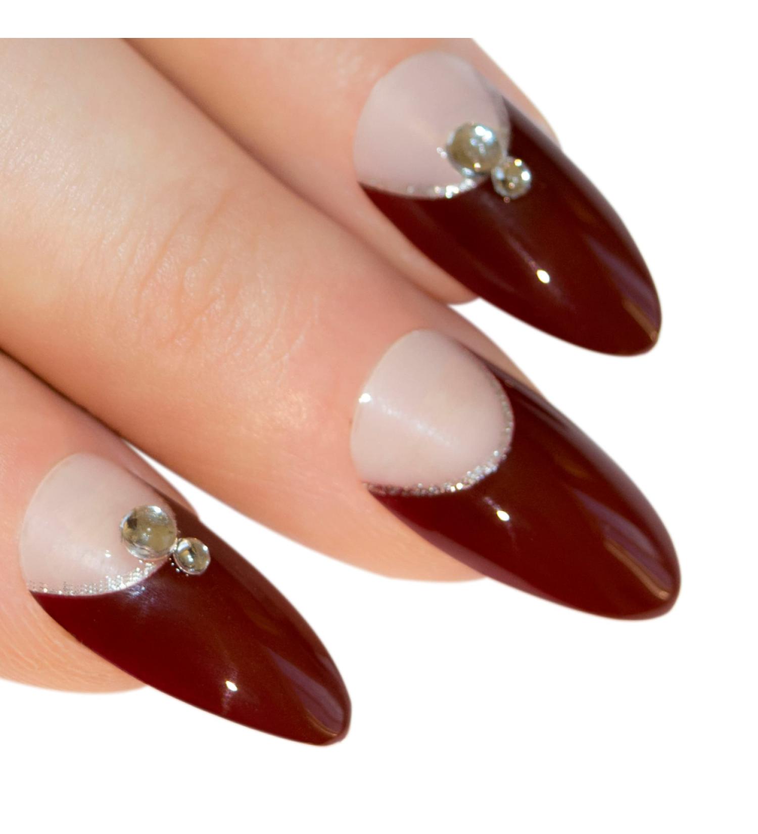 Bling Art Almond False Nails Fake Stiletto Gel Glitter Glossy Acrylic Long 24 Tips Glue (Crystal Passion) - Buy Online on GoSupps.com