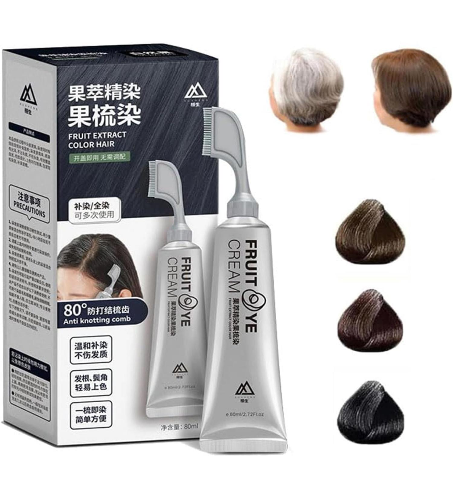  REPWEY 2 Box Xusheng Black Fruit Dyeing Cream Natural Fruit Hair Dye Plant Extract Hair Dye Essence Hair Dye Shampoo 3 in 1 with Comb for Men Women (Black) - Buy Online on GoSupps.com