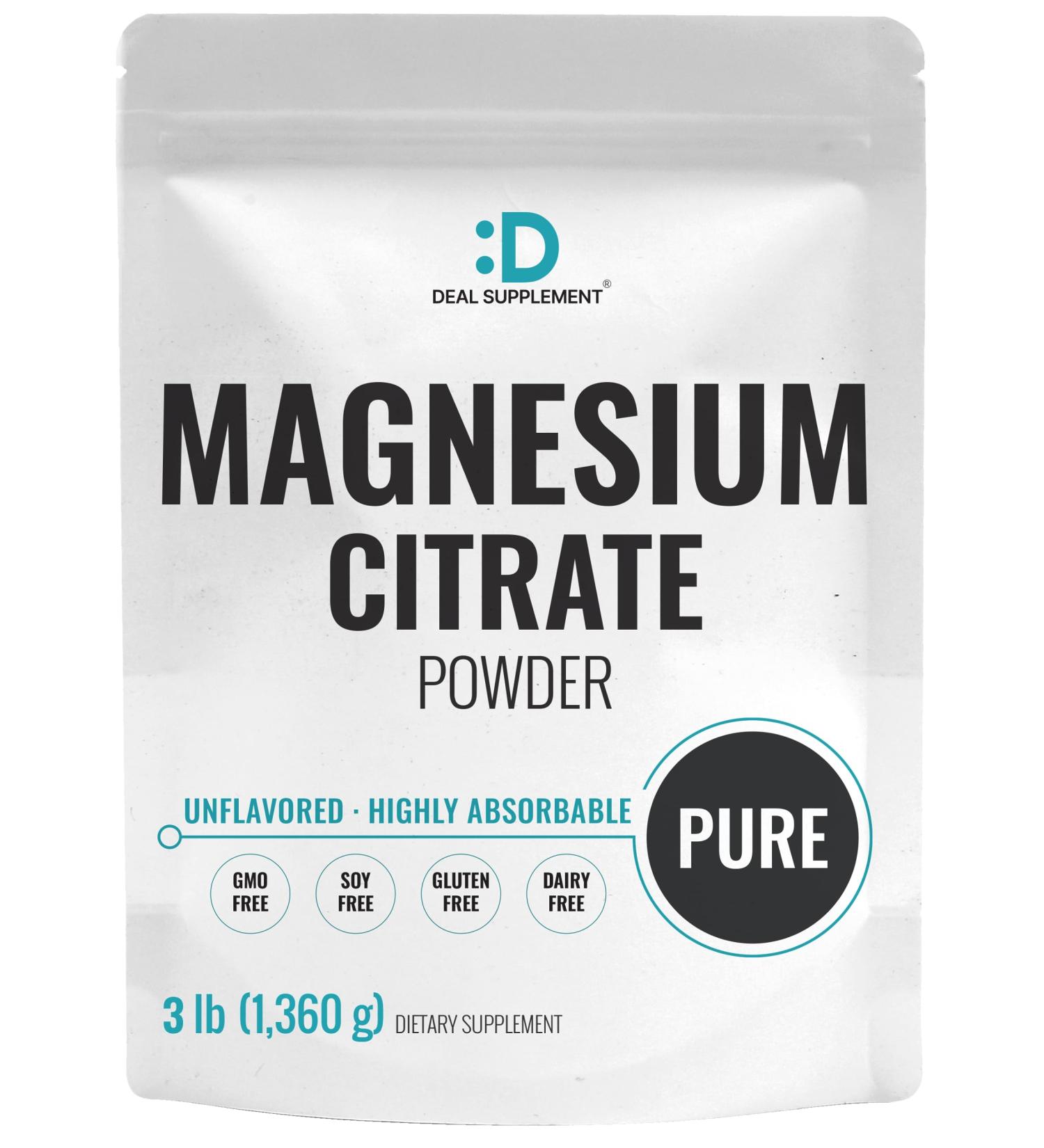 DEAL SUPPLEMENT Magnesium Citrate Powder 500mg 3lbs Unflavored Easily Absorbed Purified Trace Mineral for Muscle Heart & Digestive Support One a Day Non-GMO Filler Free - Buy Online on GoSupps.com