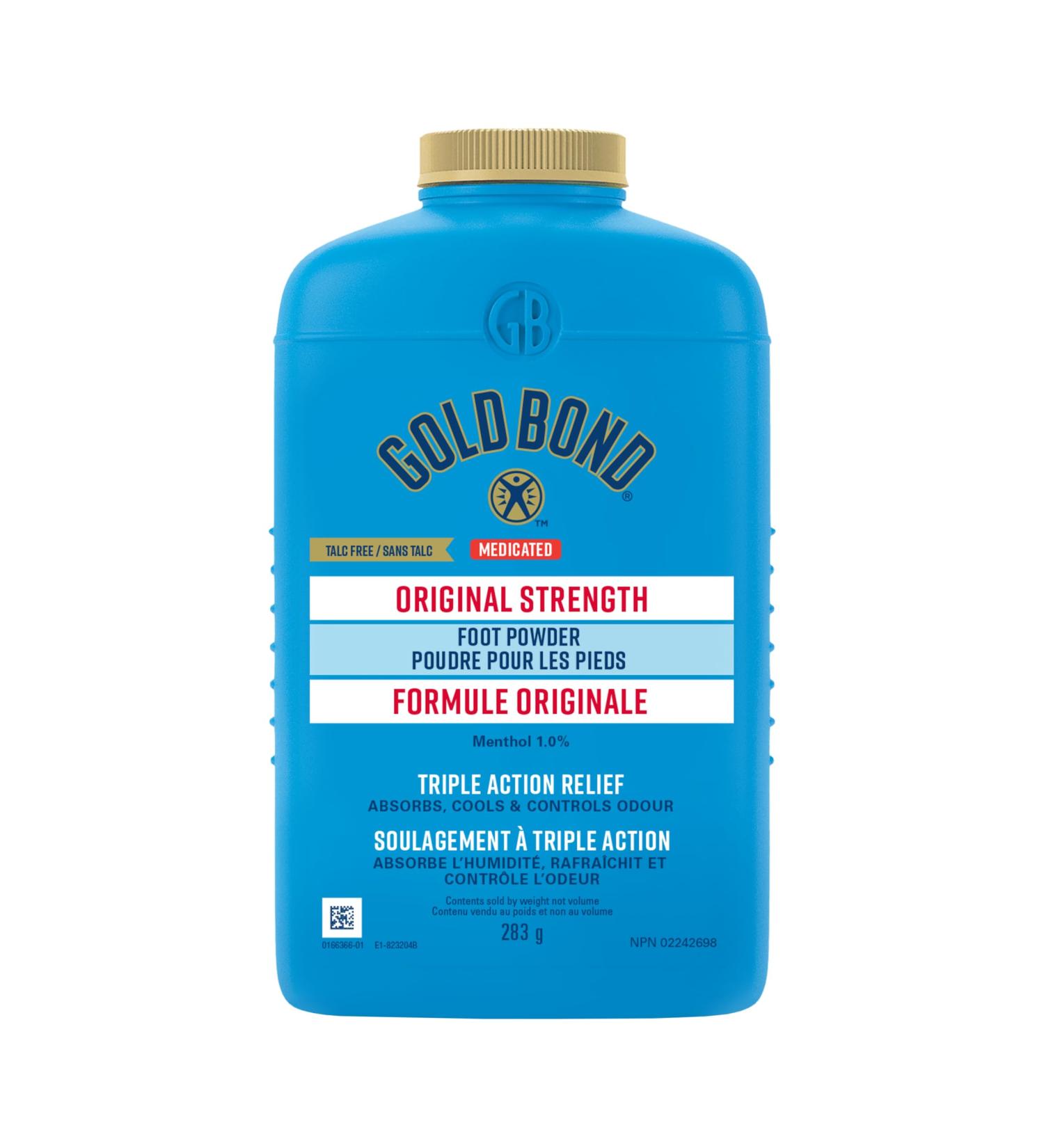Gold Bond Medicated Original Strength Foot Powder 283g Bottle Moisture Absorbing Cooling Powder for Odour Control and Temporary Relief of Pain and Itching Due to Minor Skin Irritations on the Feet - Buy Online on GoSupps.com