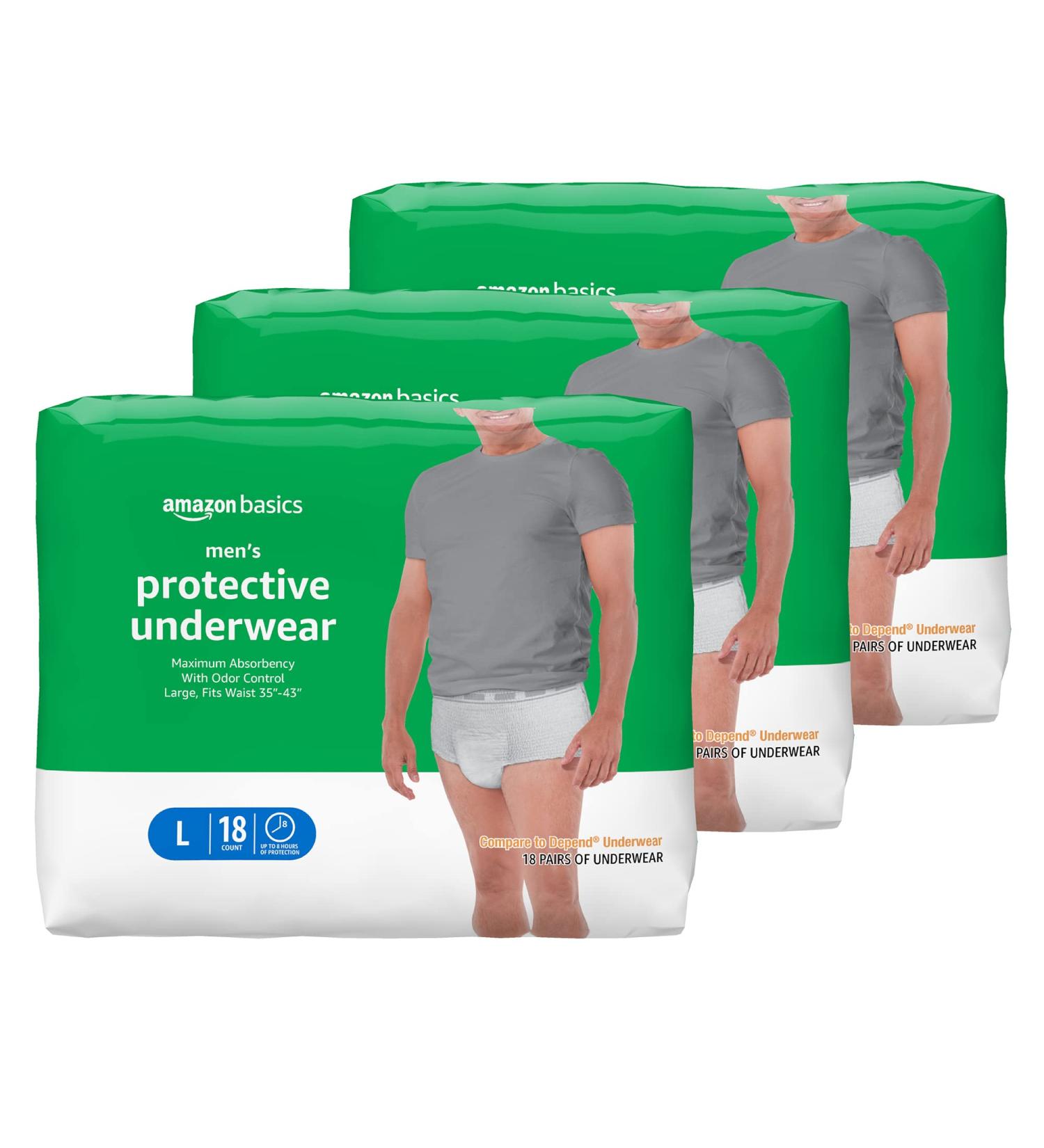 Amazon Basics Incontinence Underwear for Men - Maximum Absorbency - Large - 54 Count (3 Packs of 18) - Buy Online on GoSupps.com