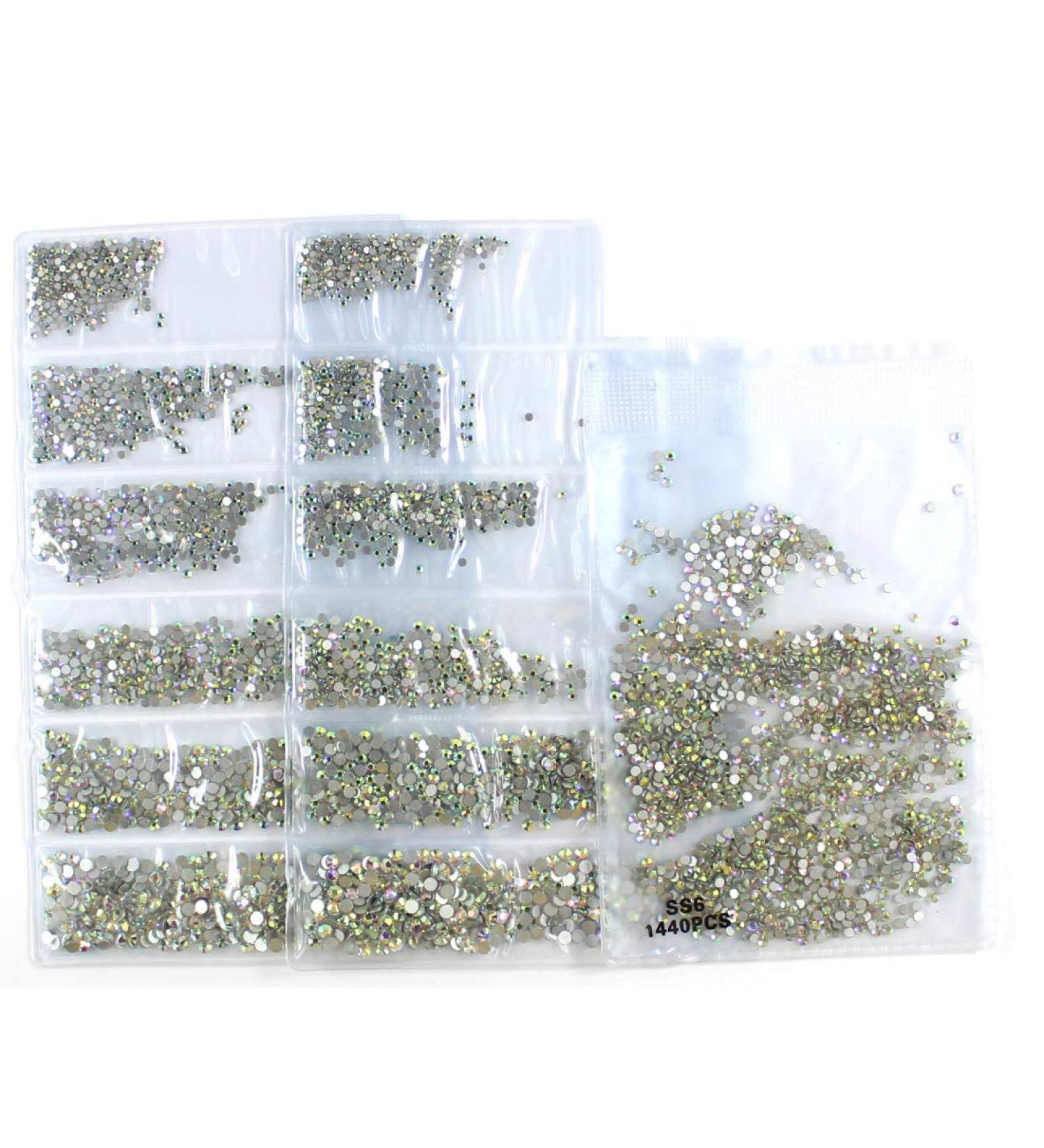 Rhinestone Nail Art Studs Set - 4906pcs Circular Glass Stones for 3D Nails (1.3mm-2.8mm) - Crystal AB | Manicure Decorations - Buy Online on GoSupps.com