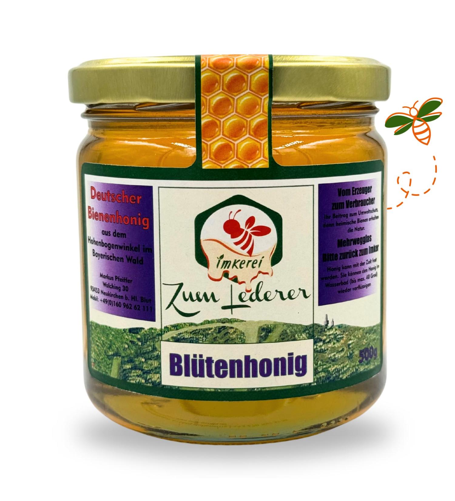 German Blossom Honey - 500g Liquid Honey from Bavarian Forest | Pure Additive-Free Honey by Zum Lederer - Buy Online on GoSupps.com