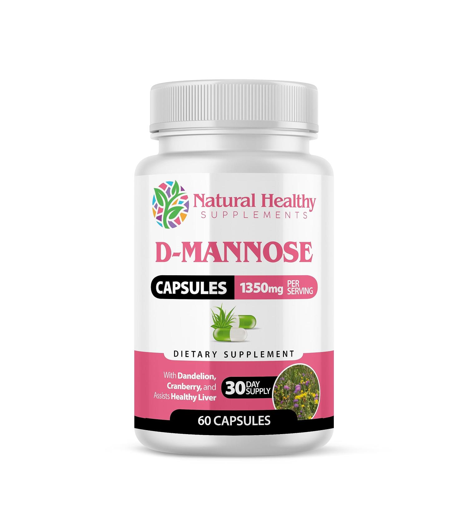 Natural Healthy Supplements D-Mannose Plus - 100% Natural Healthy Safe and New Pure Herbal Ingredients (60 Capsules)