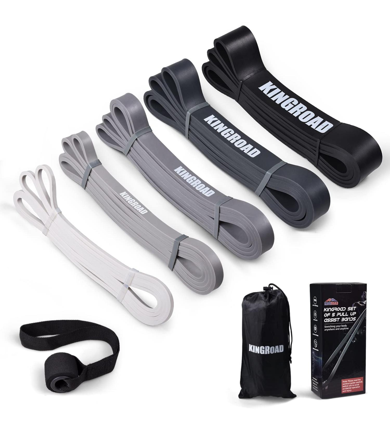 Set of 5 Heavy Duty Resistance Bands for Pull Up Assistance | Power Lifting & Stretching Workout Bands with Instruction Guide & Carrying Bag - Black - Buy Online on GoSupps.com