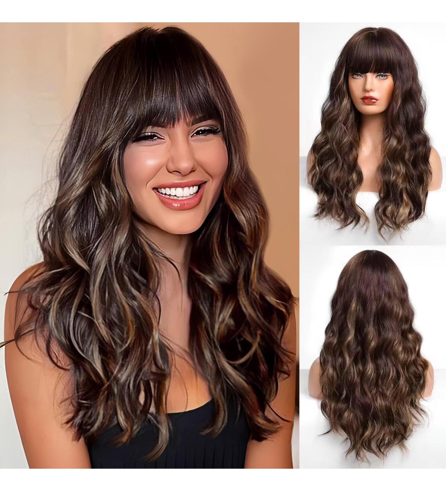 Haircube Long Curly Brown Wig with Blonde Highlights Natural Look Heat-Resistant Synthetic Ponytail Wig for Fashion-Forward Women - Buy Online on GoSupps.com