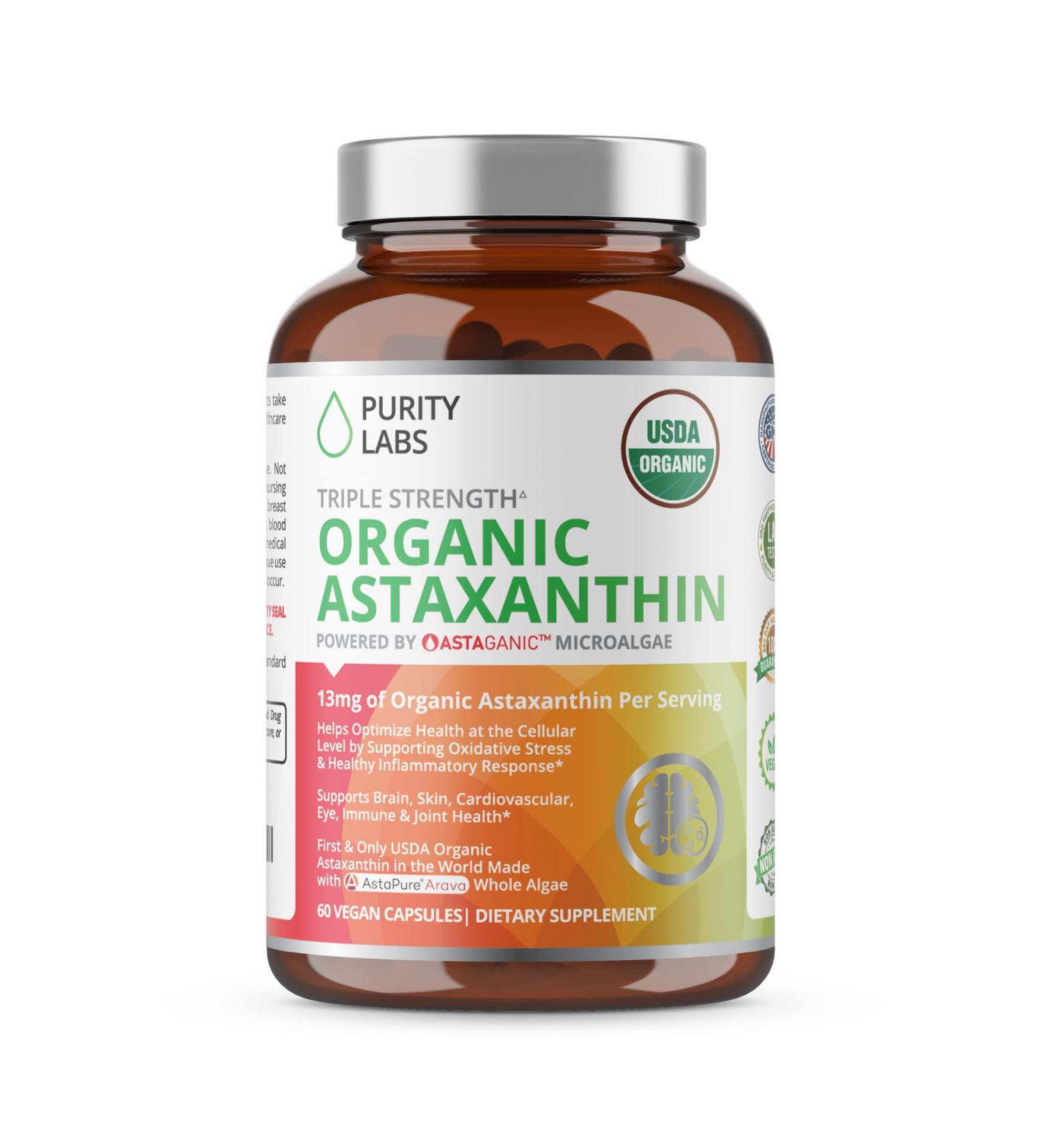 Purity Labs Organic Astaxanthin - USDA Certified, Vegan Immunity Support - 60 Capsules - Buy Online on GoSupps.com