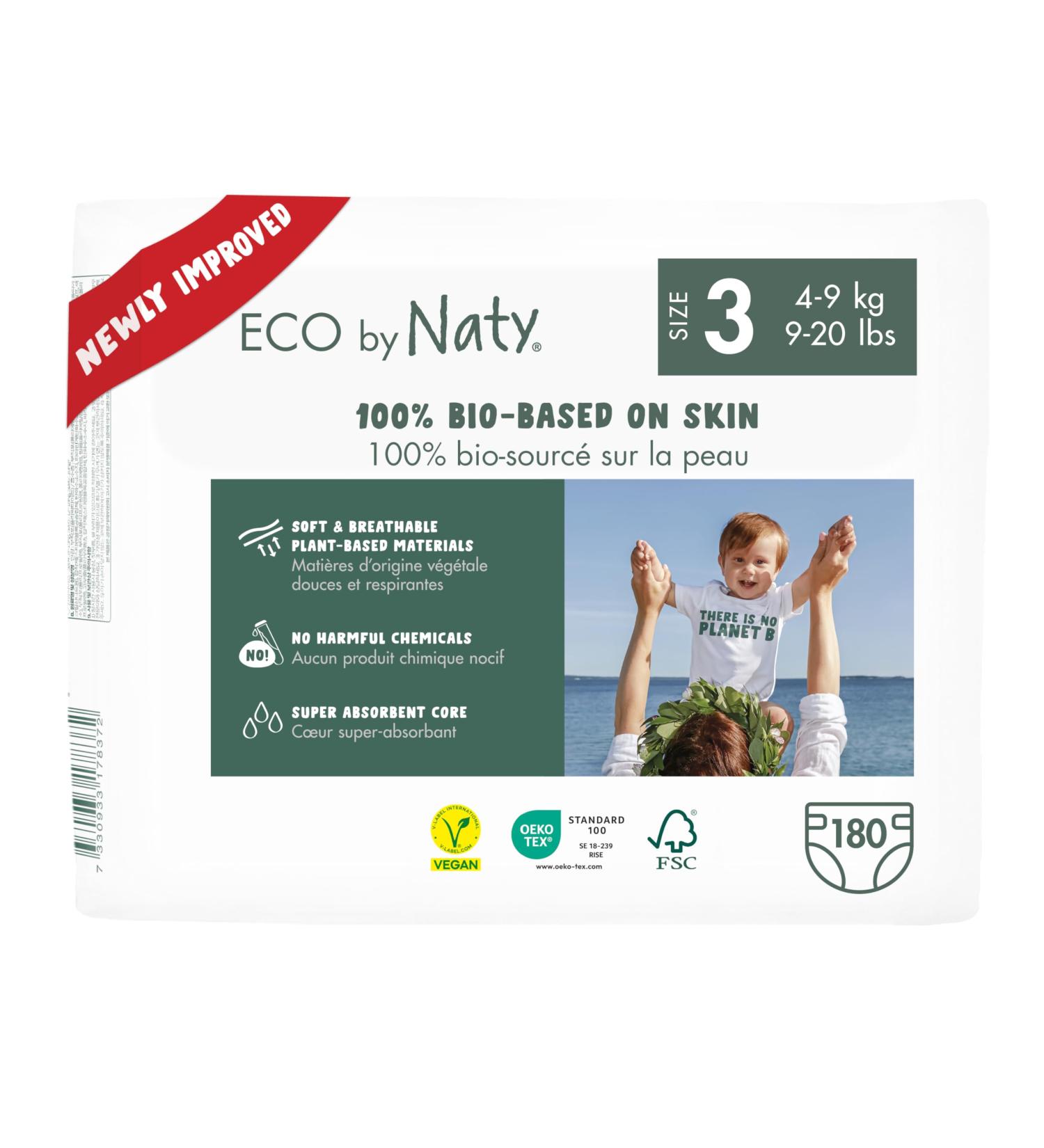 Eco by Naty Baby Eco Diapers | Premium Plant-Based Diapers for Sensitive Skin | Size 3 (180 Pieces) - Monthly Box - Buy Online on GoSupps.com