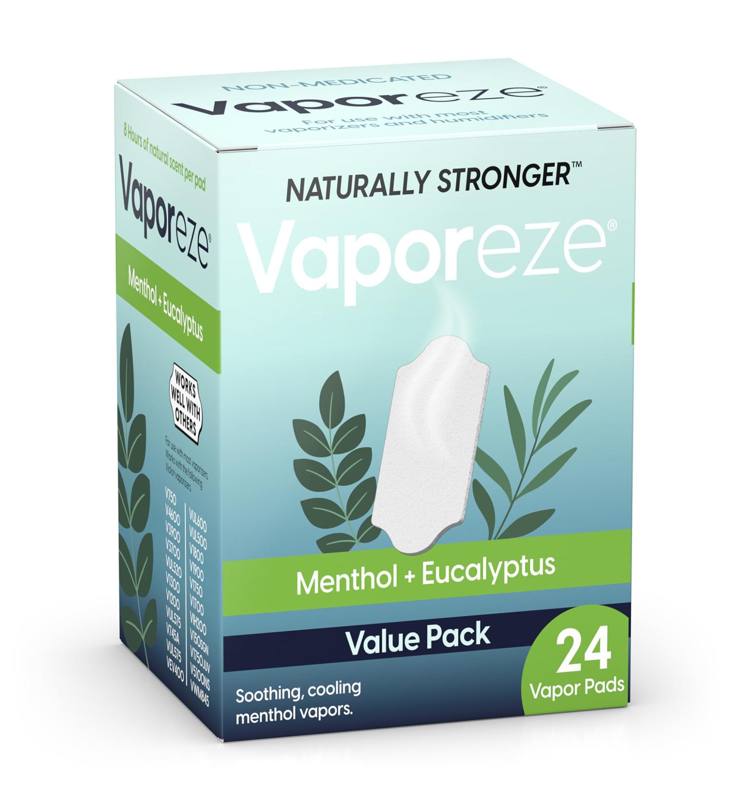 Vapor Pads - Soothing Eucalyptus & Menthol Refill for Humidifiers & Vaporizers | 24 Non-Medicated Pads for 8 Hours of Congestion Relief - Buy Online on GoSupps.com