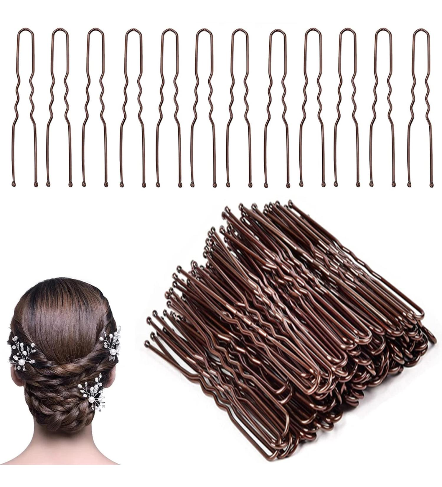50 U-Shaped Hairpins for Women & Girls - 6cm Bobby Pins in Storage Box - Perfect for Hairdressing Salons & Everyday Use (Brown) - Buy Online on GoSupps.com